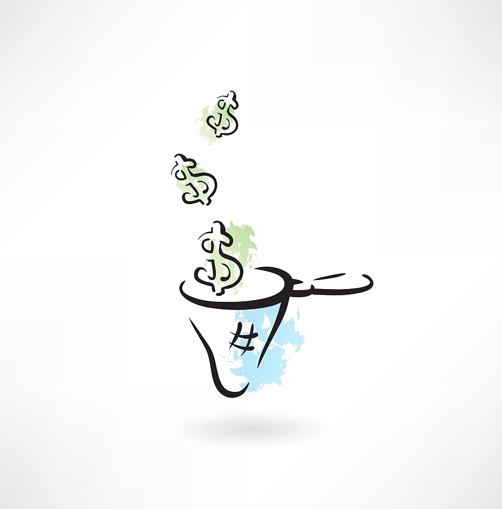 dollars in the scoop-net grunge icon