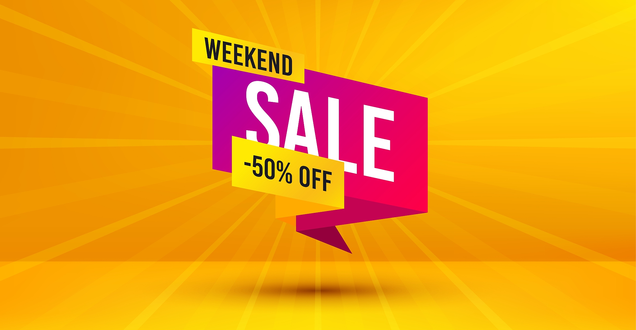 weekend sale 50% off badge. discount banner shape. vector