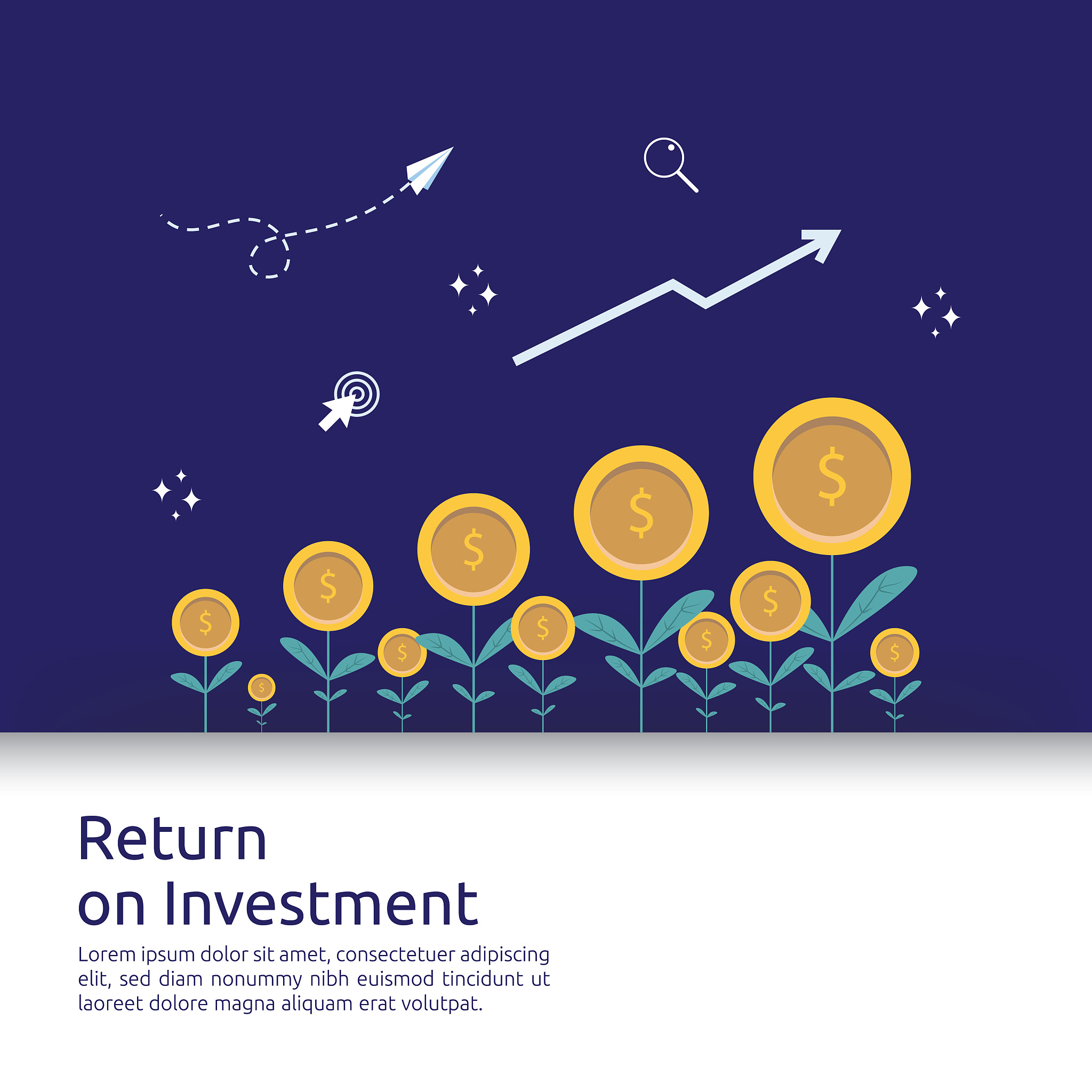 return on investment roi concept. business growth arrows to succ