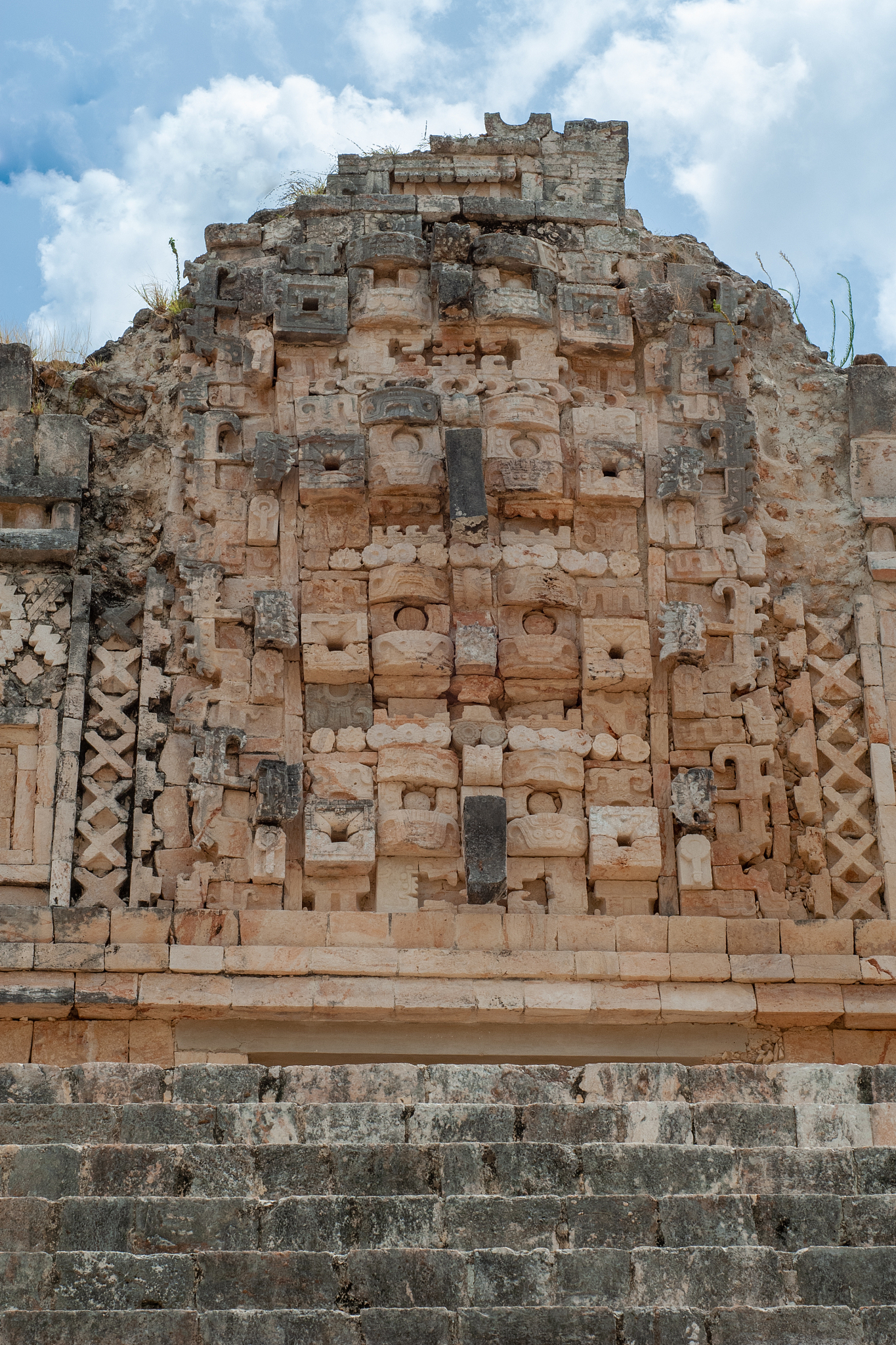 details of mayan sculptures, symbolizing men, in the archaeologi