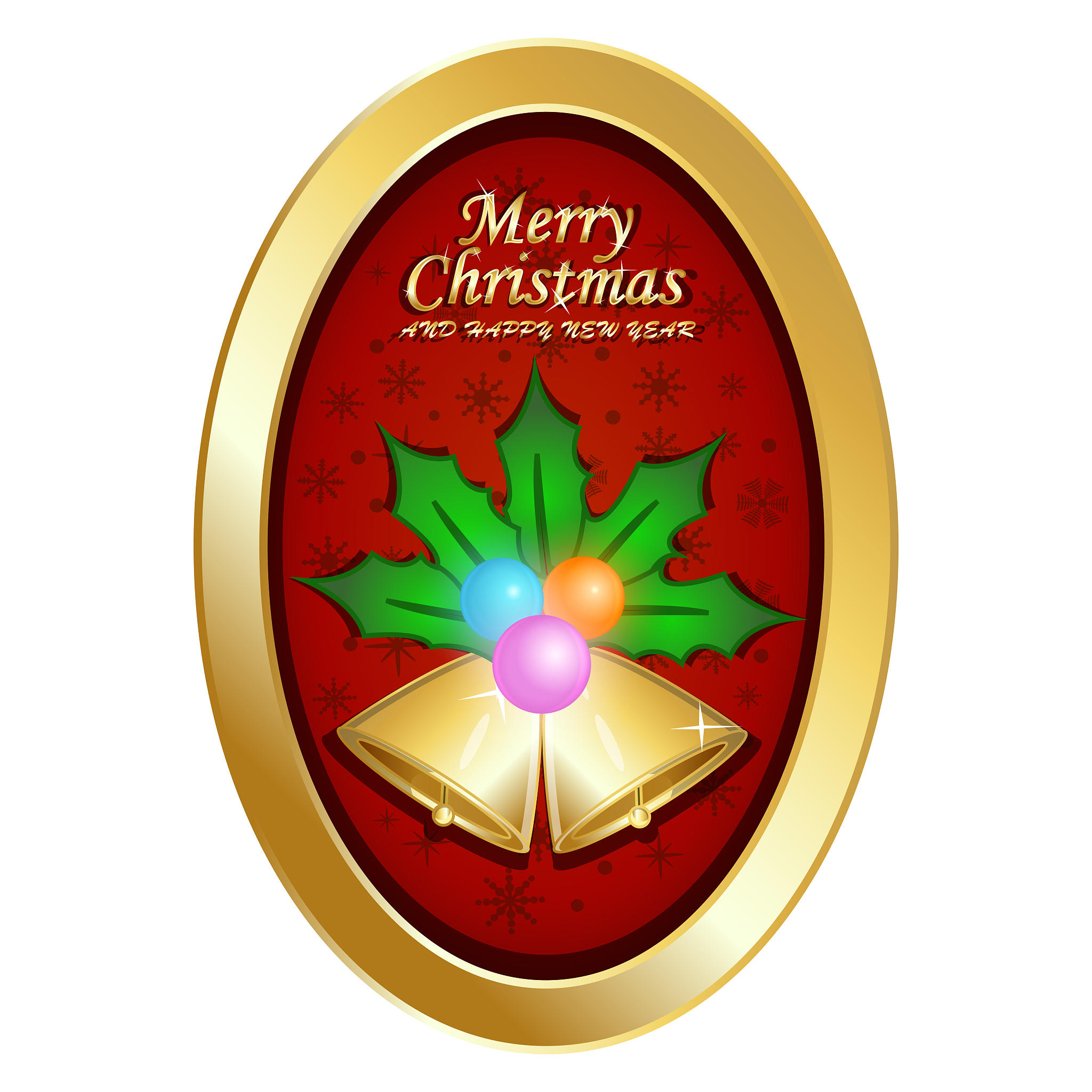 merry christmas and happy new year with oval frame, red backgrou