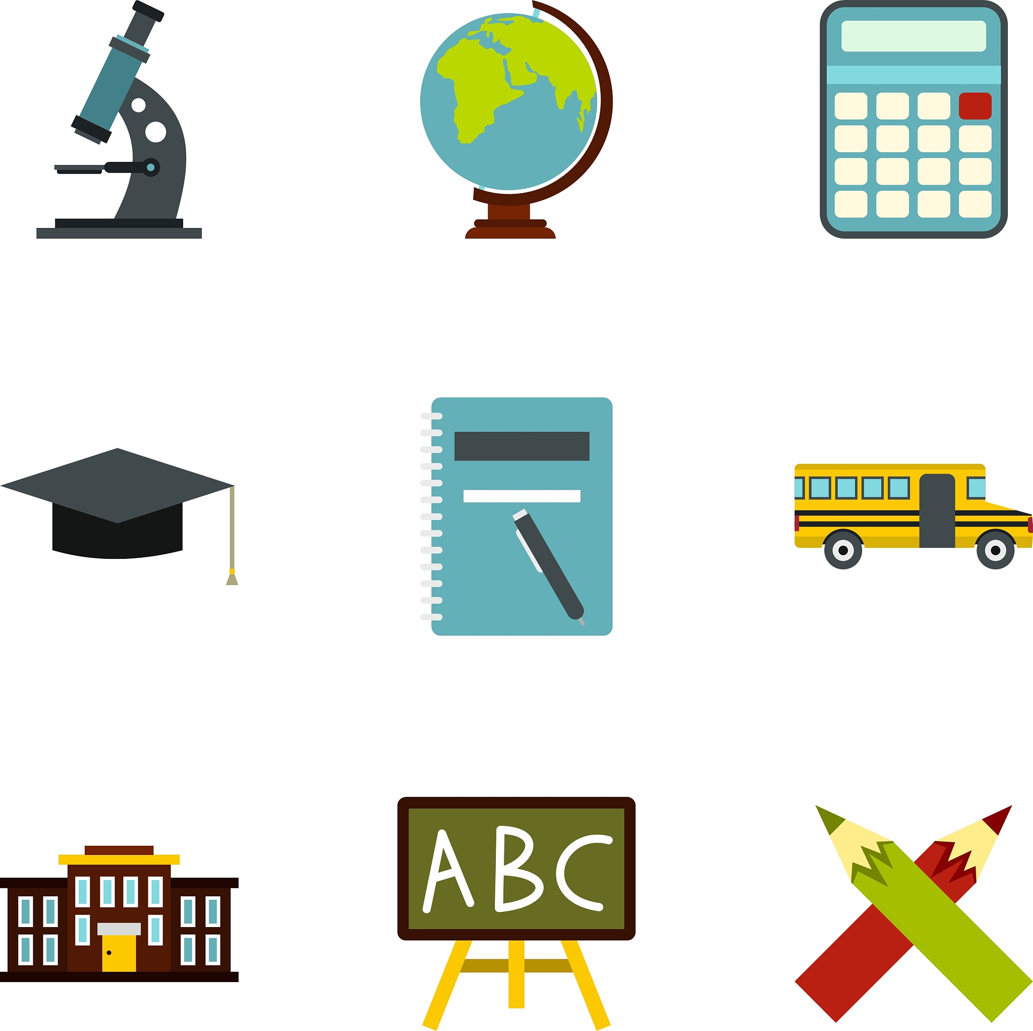 school icons set flat style