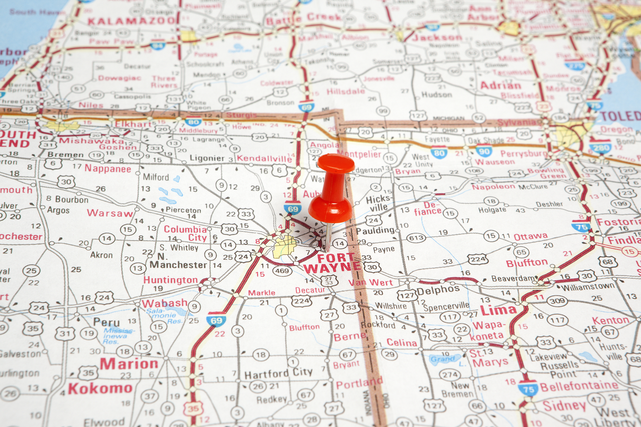 fort wayne, indiana on road map