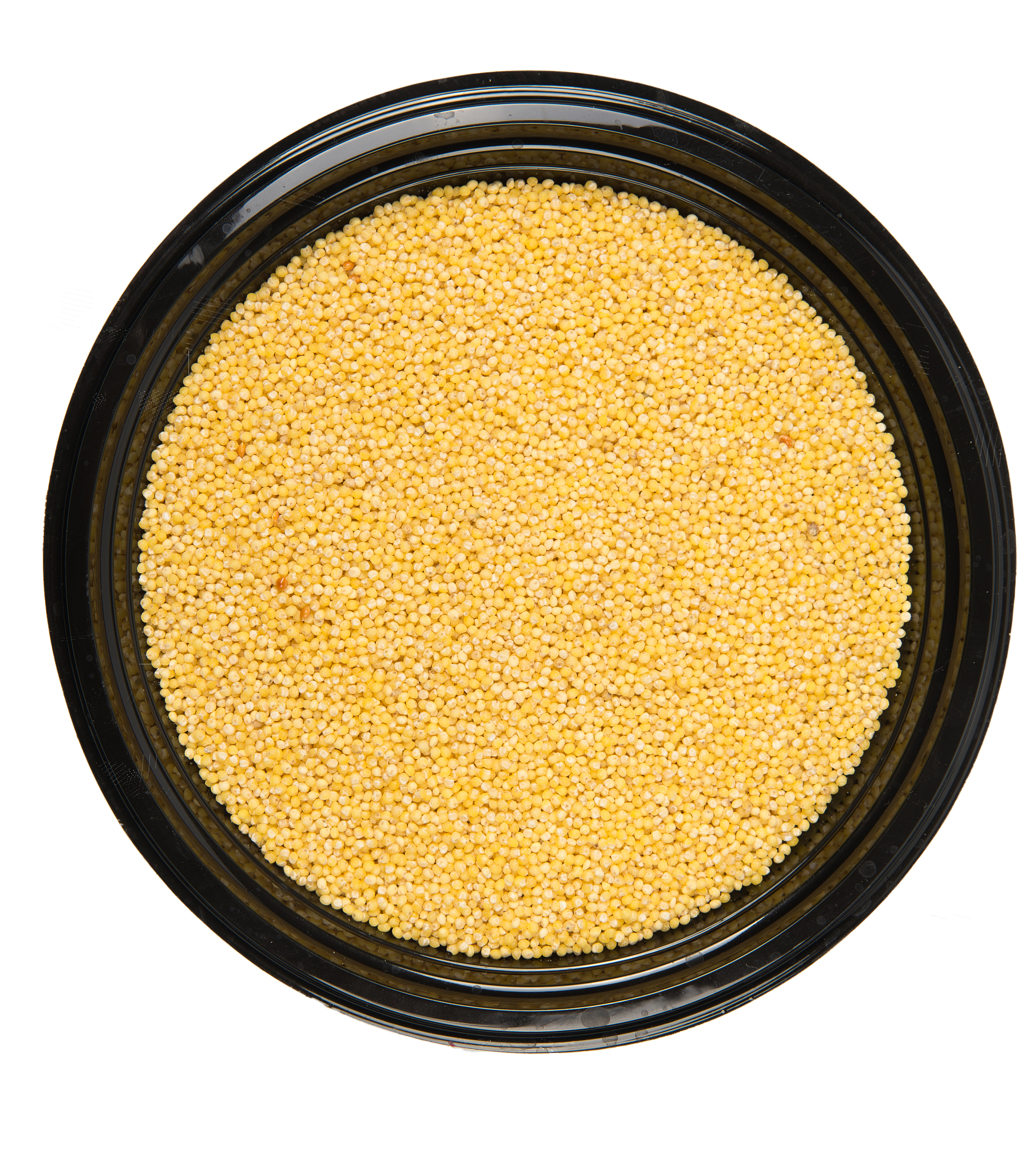 millet in a black plastic plate