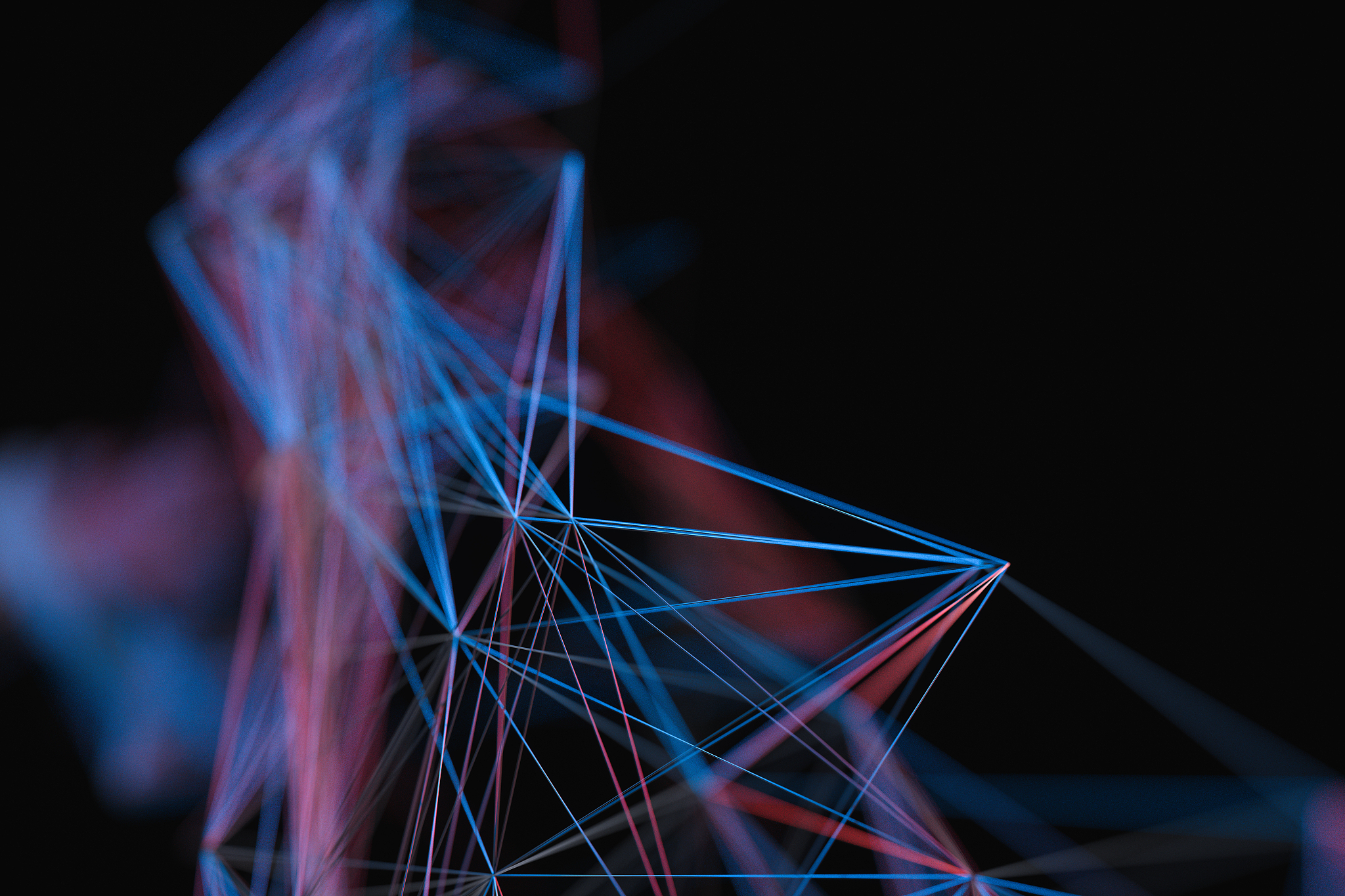 technological structure lines with black background, 3d renderin