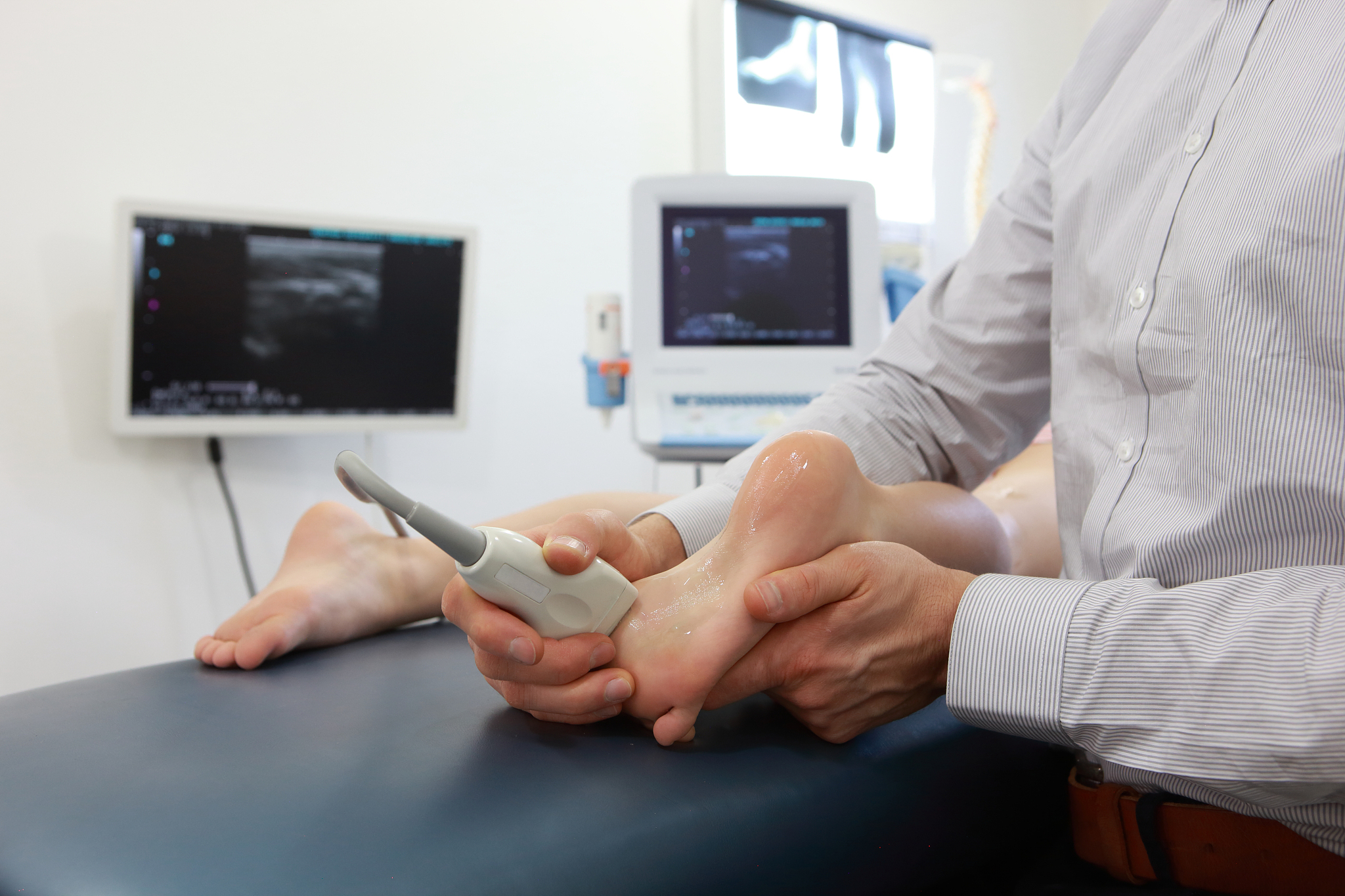 ultrasound of caucasian child's heel - diagnosis
