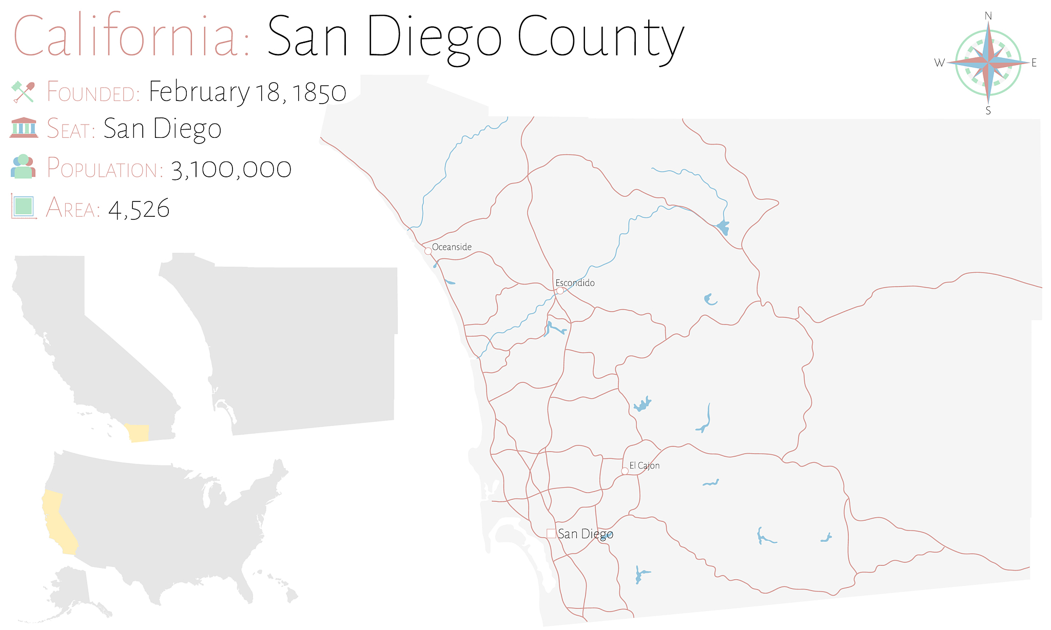 map san diego county in california