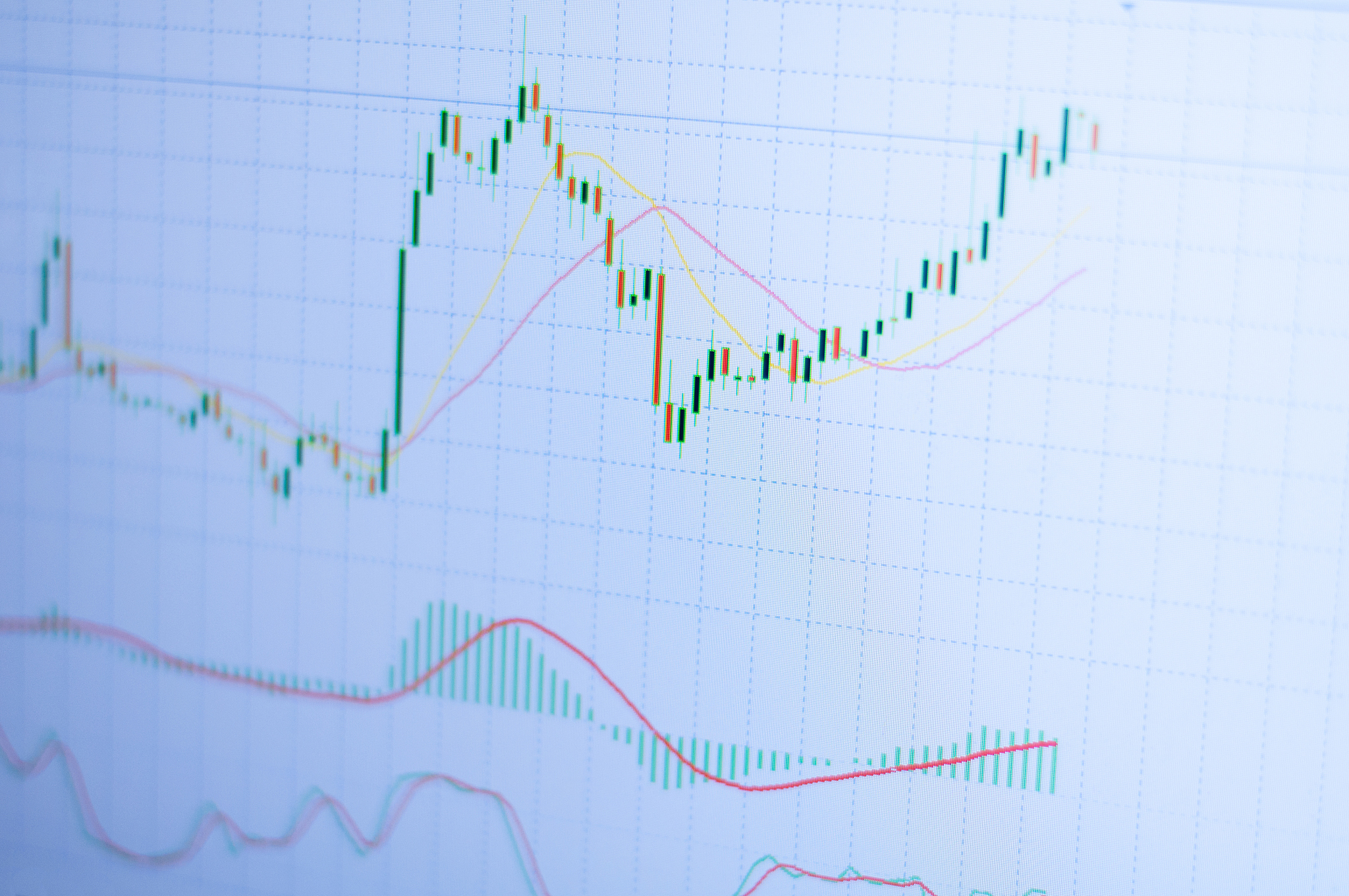 graph of candle chart of stock market on digital display