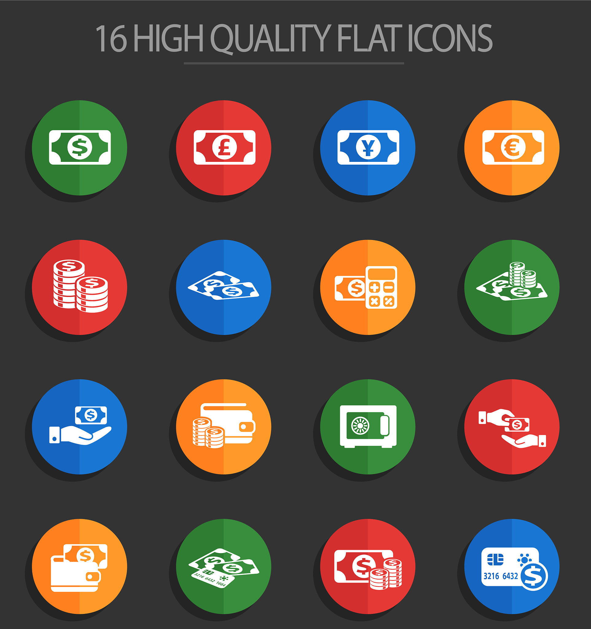 money symbols 16 flat icons