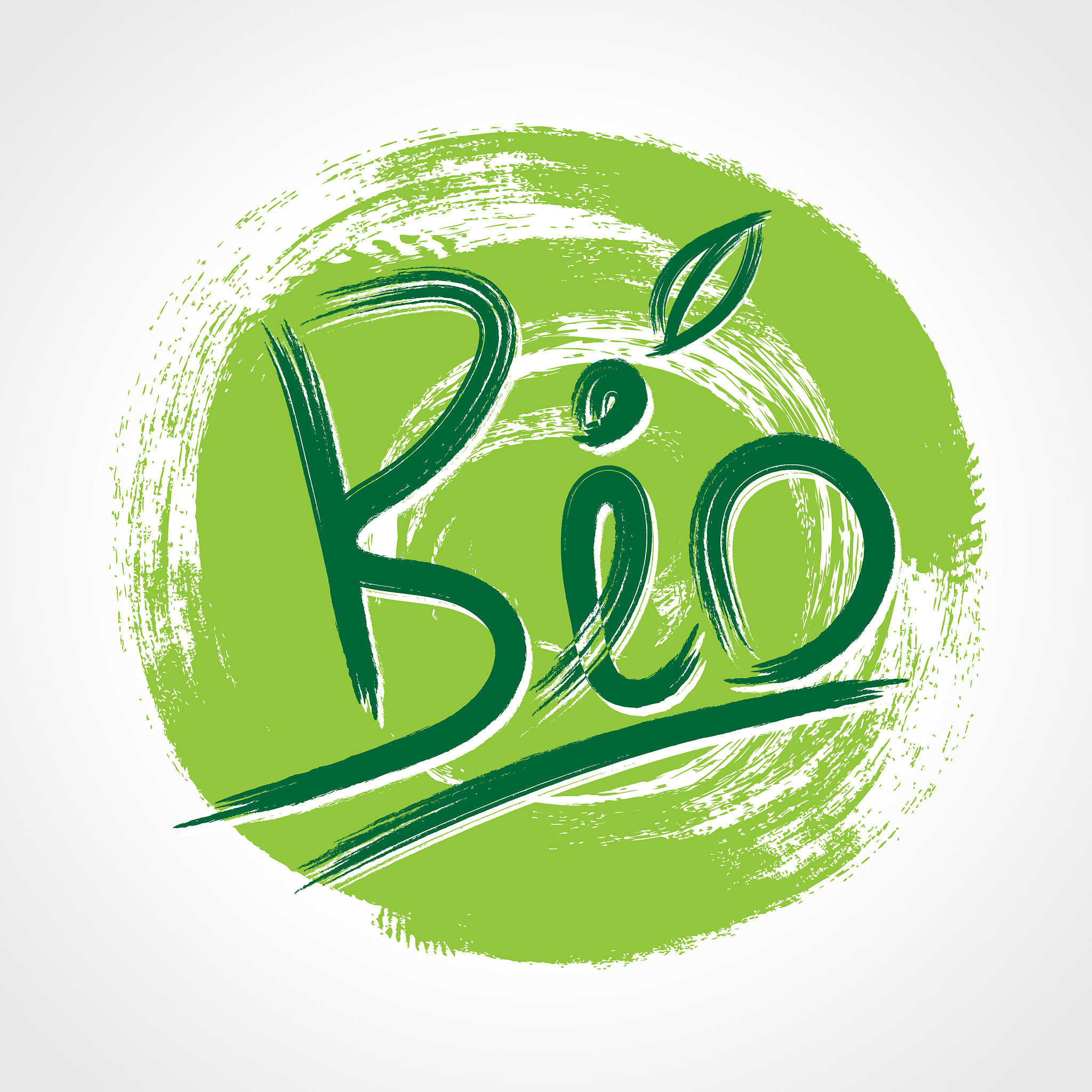 bio icon with green leaf hand drawn vector illustration, calligr