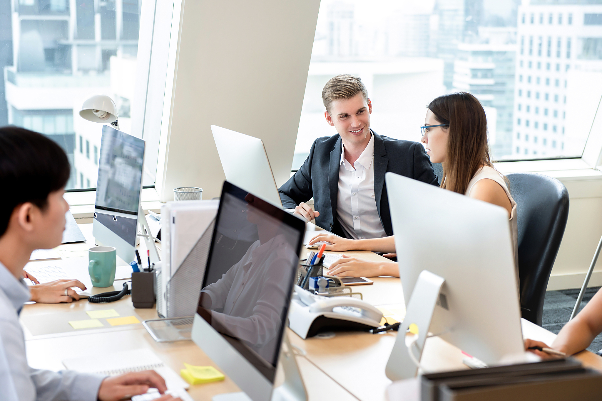 group of business people coworkers working in office space
