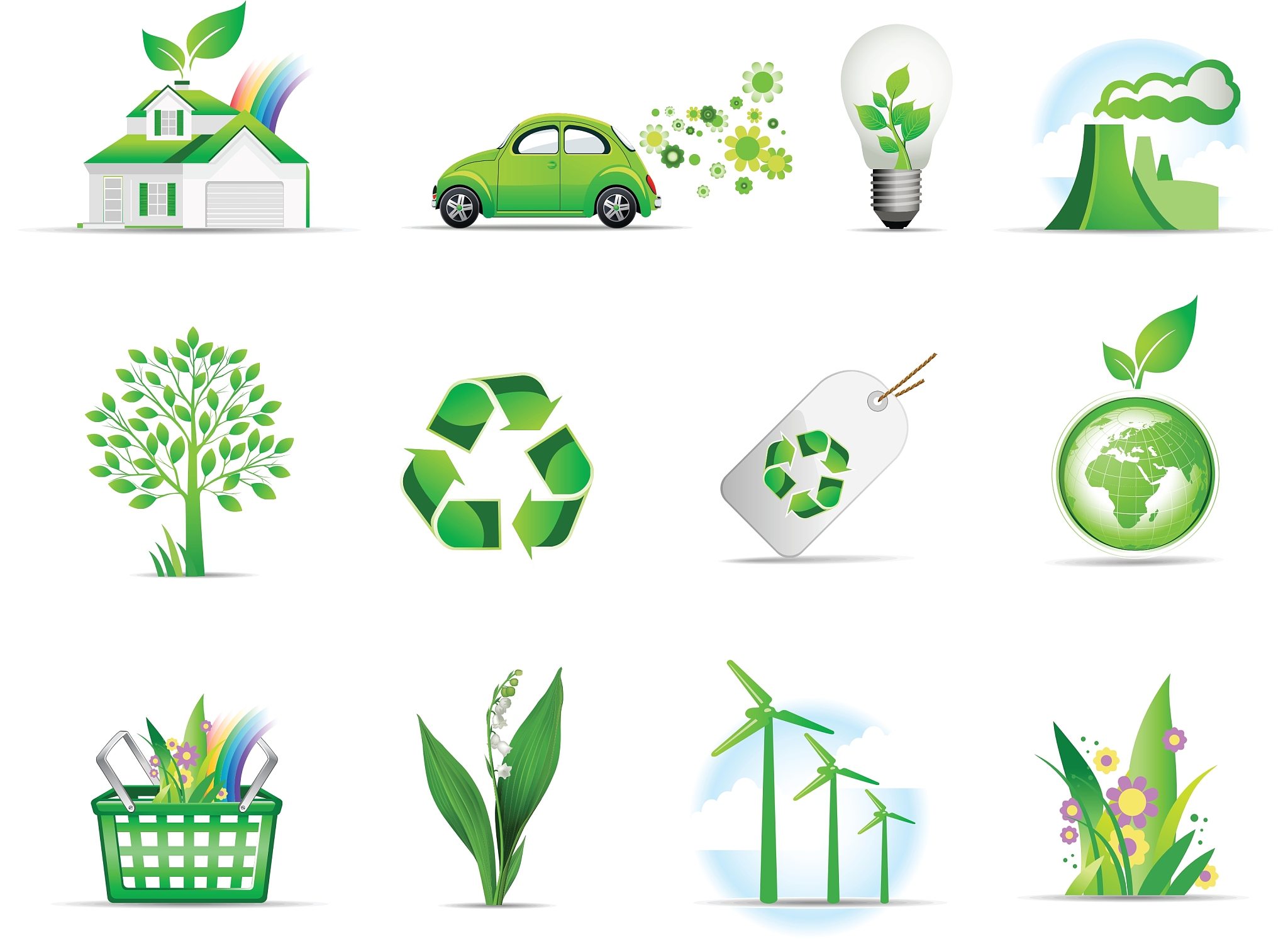 set of green environmental icons