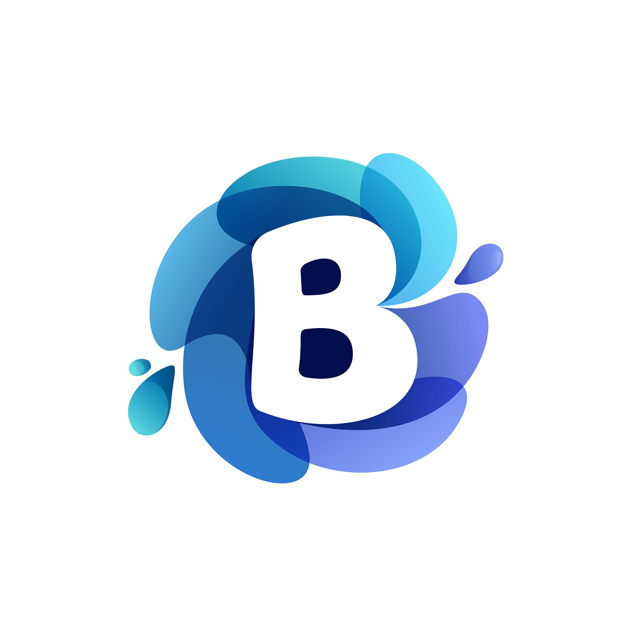 letter b pure water logo. swirling overlapping shape with splash