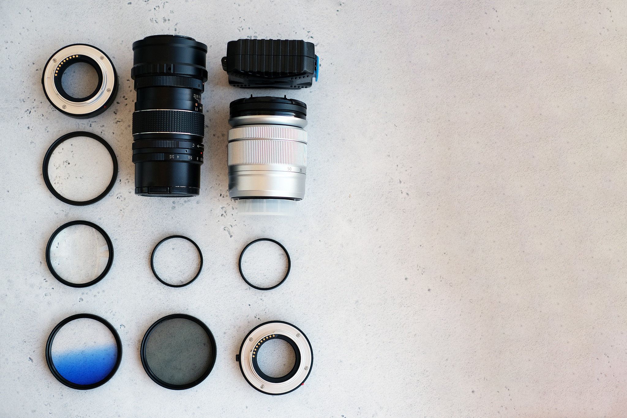 flat lay composition with equipment for professional photographe