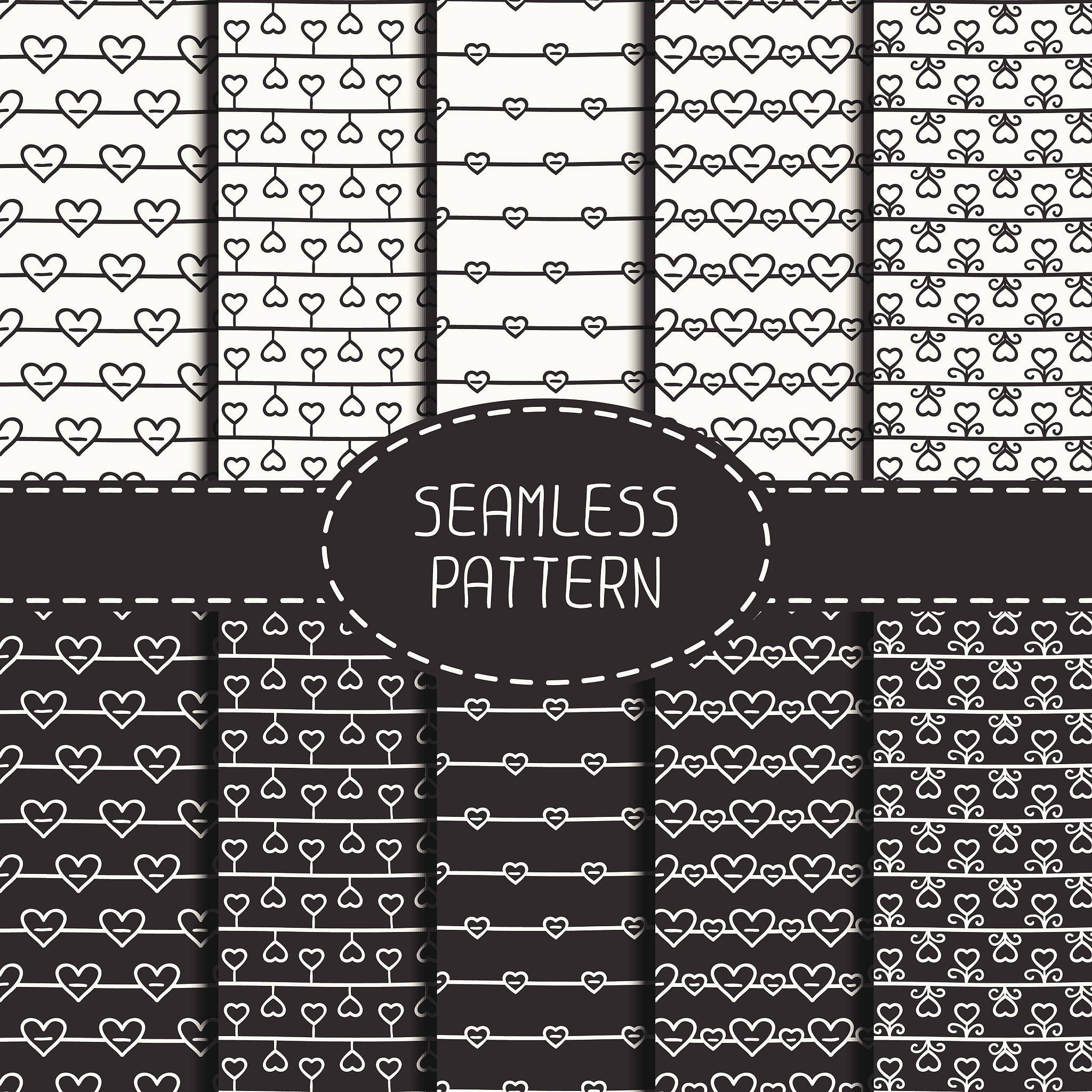 set of romantic seamless pattern with hearts. background. tiling