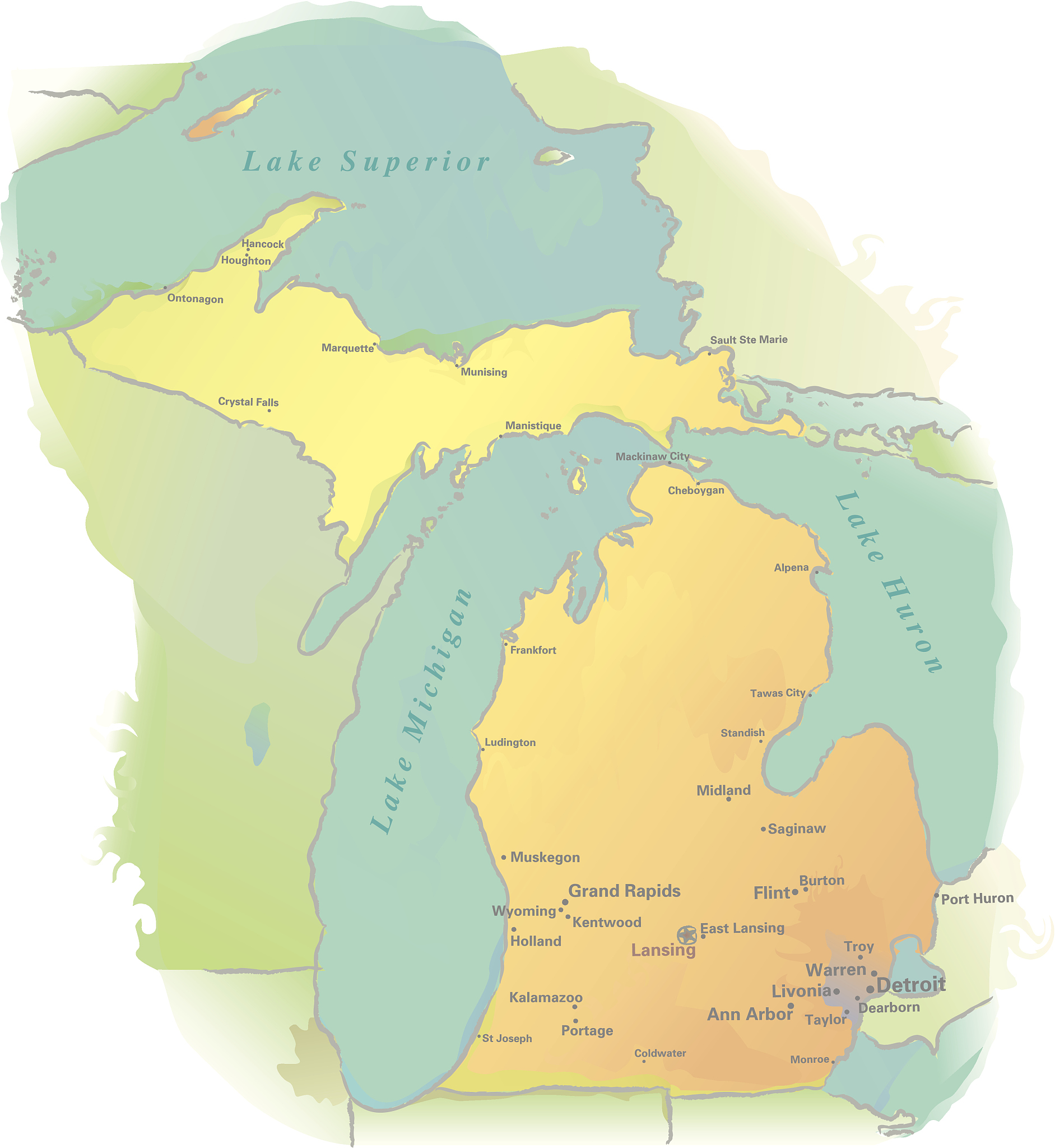 michigan map - watercolor style