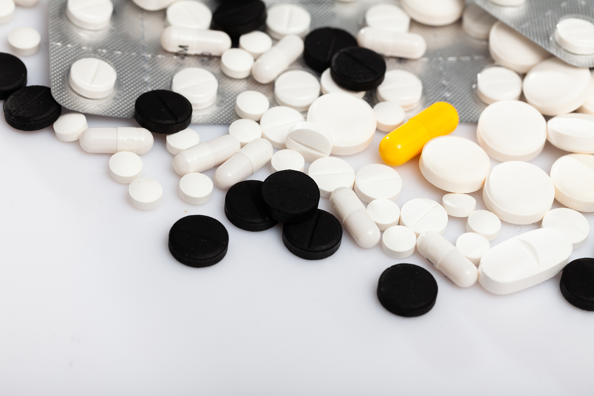 various pills and medical pills, antibiotics closeup