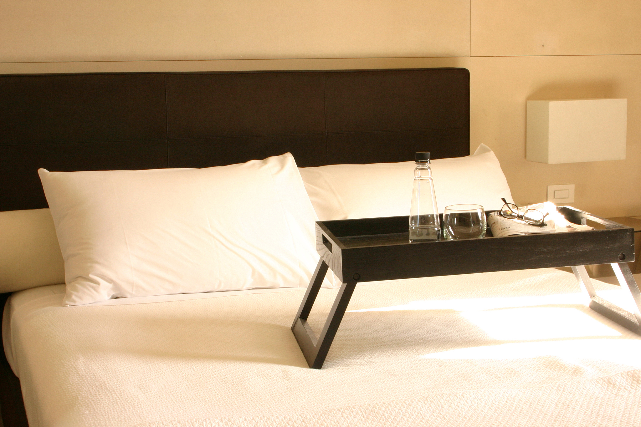 sunwashed bed with tray