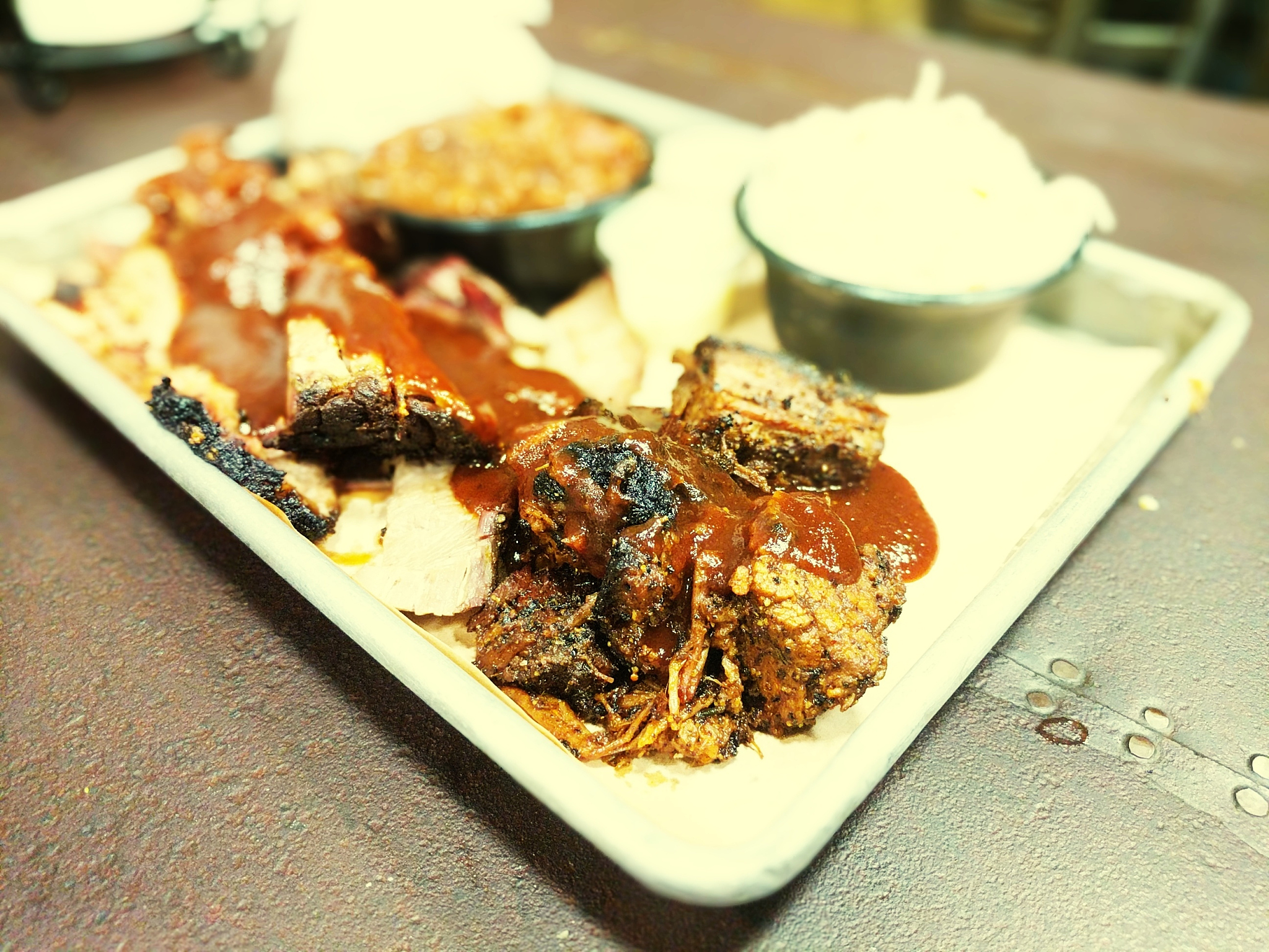 close-up of food in tray on table