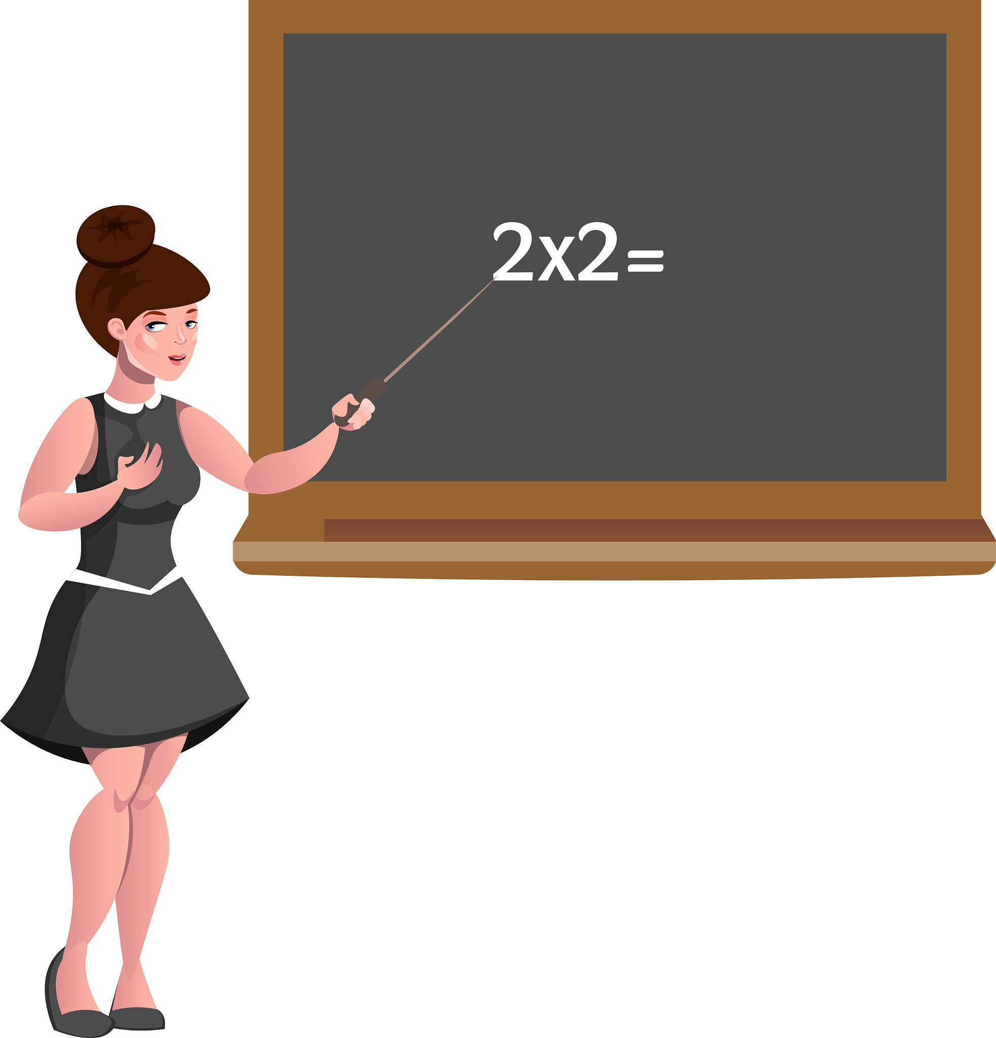 female teacher with blackboard isolated