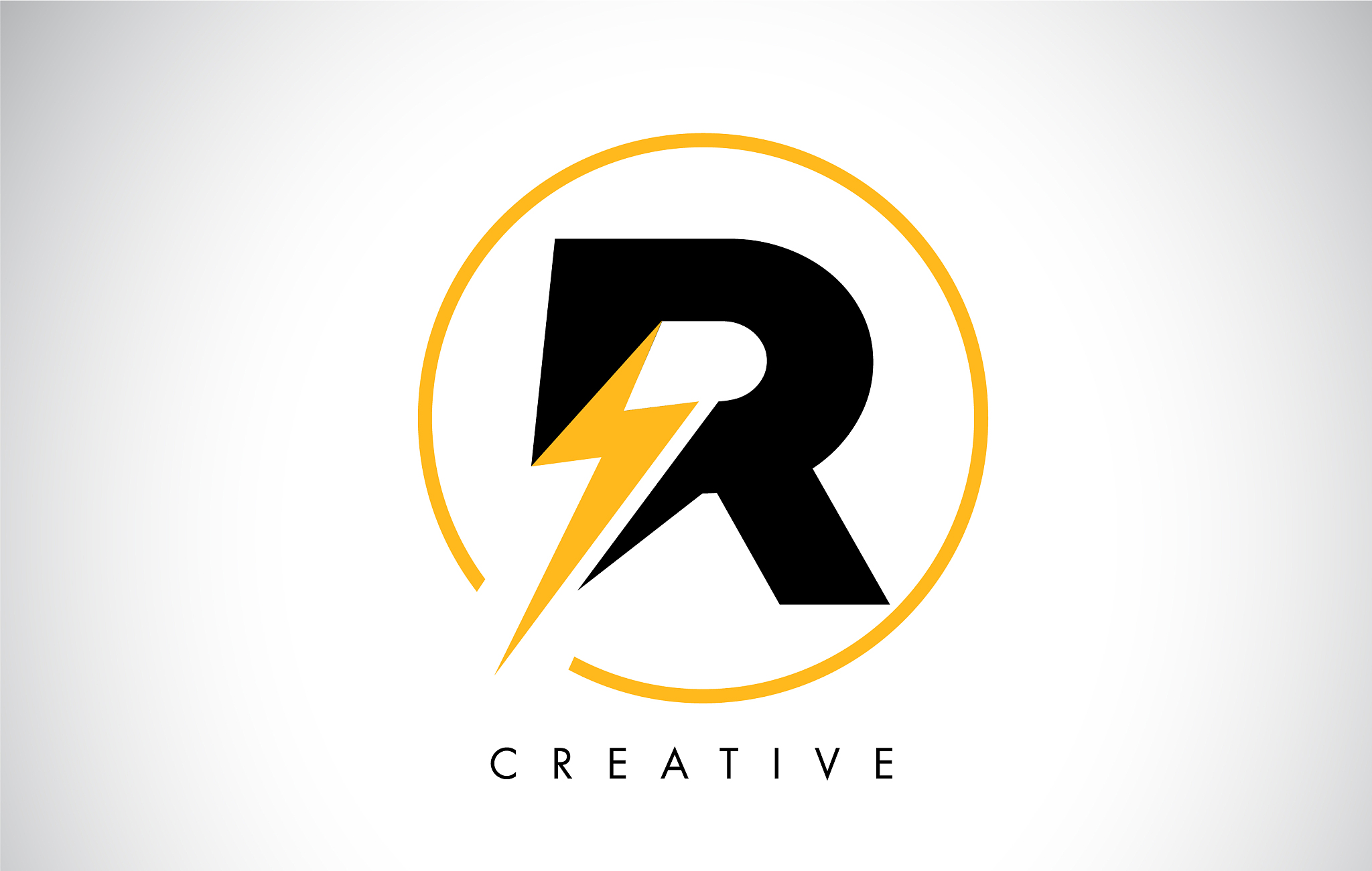 r letter logo design with lighting thunder bolt