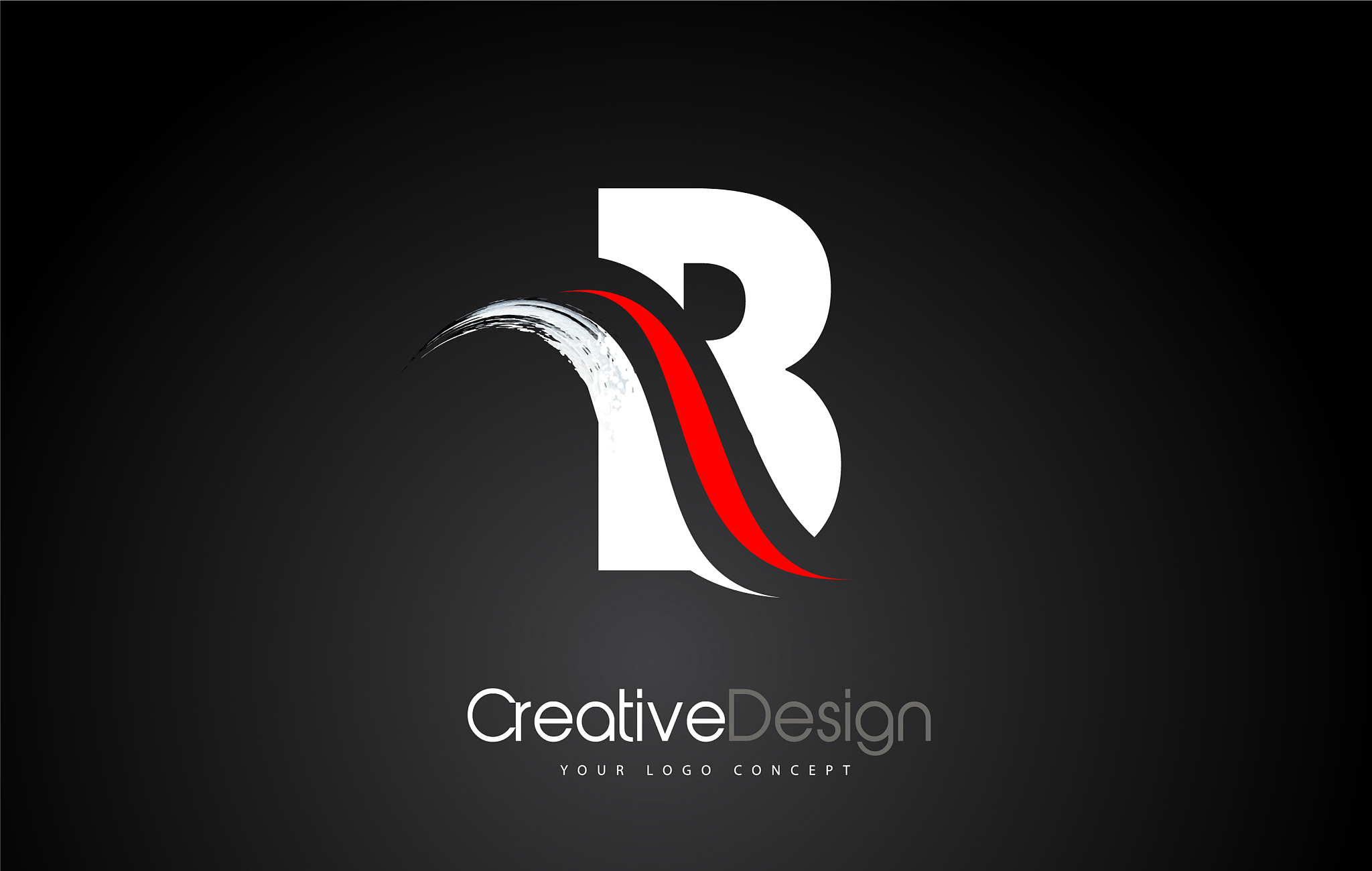 white and red b letter design brush paint stroke