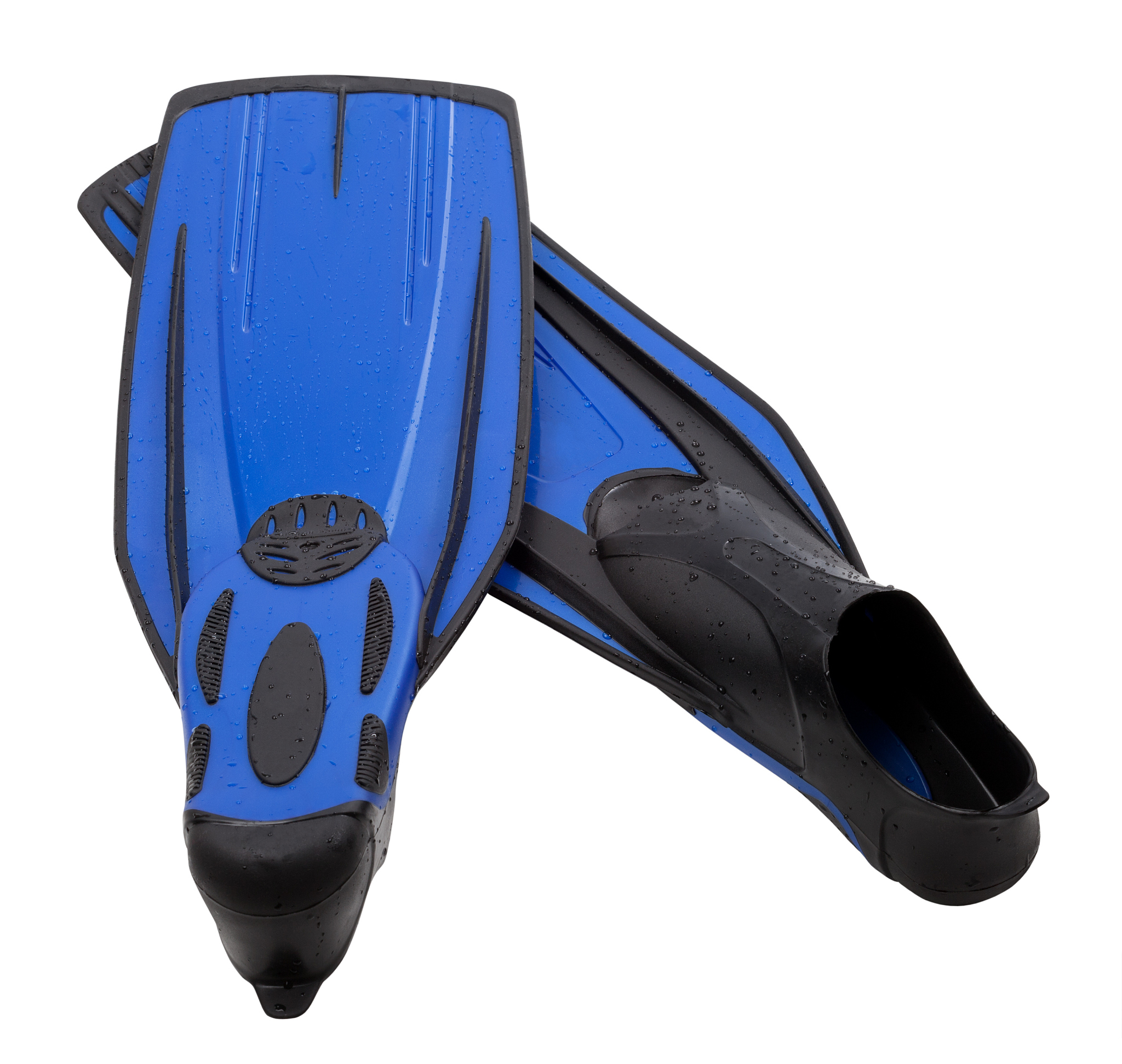 pair flippers for diving with water drops