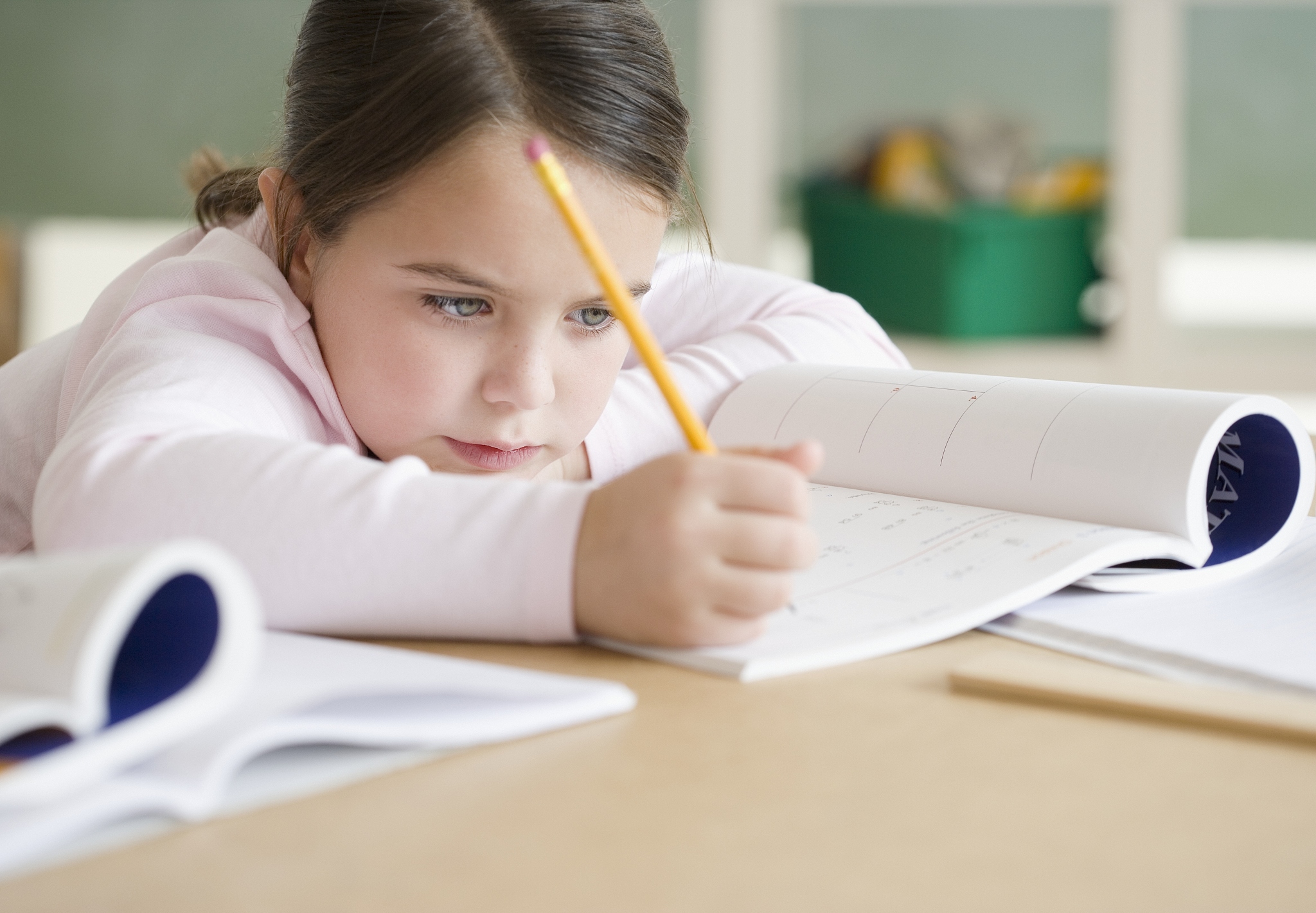 girl studying in classroom