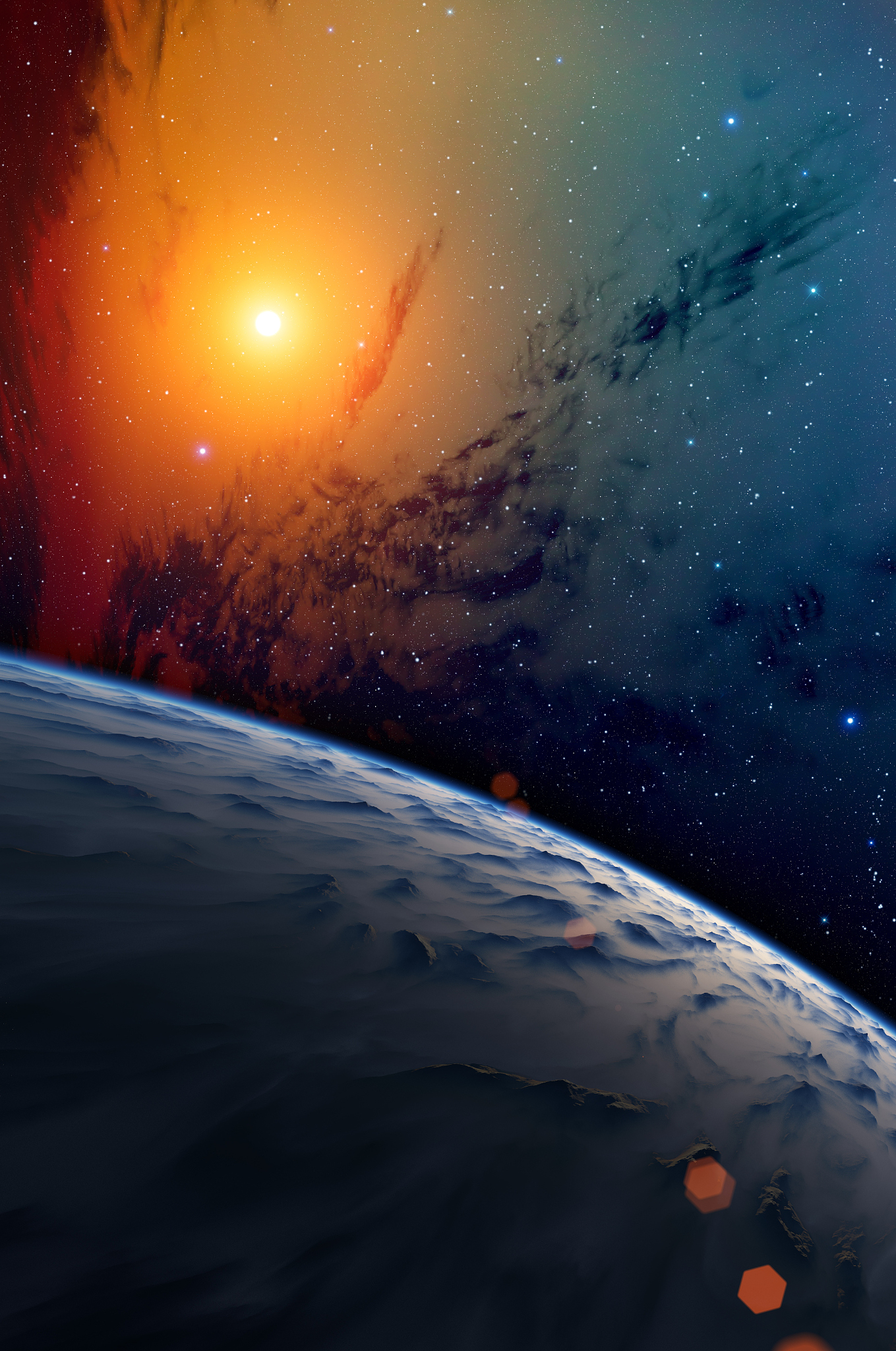 planet with bright star.