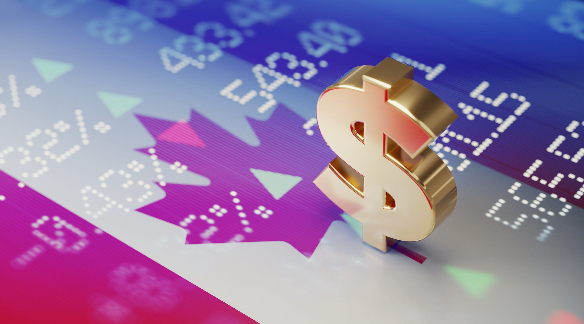 gold colored dollar sign sitting over blue financial bar graph -