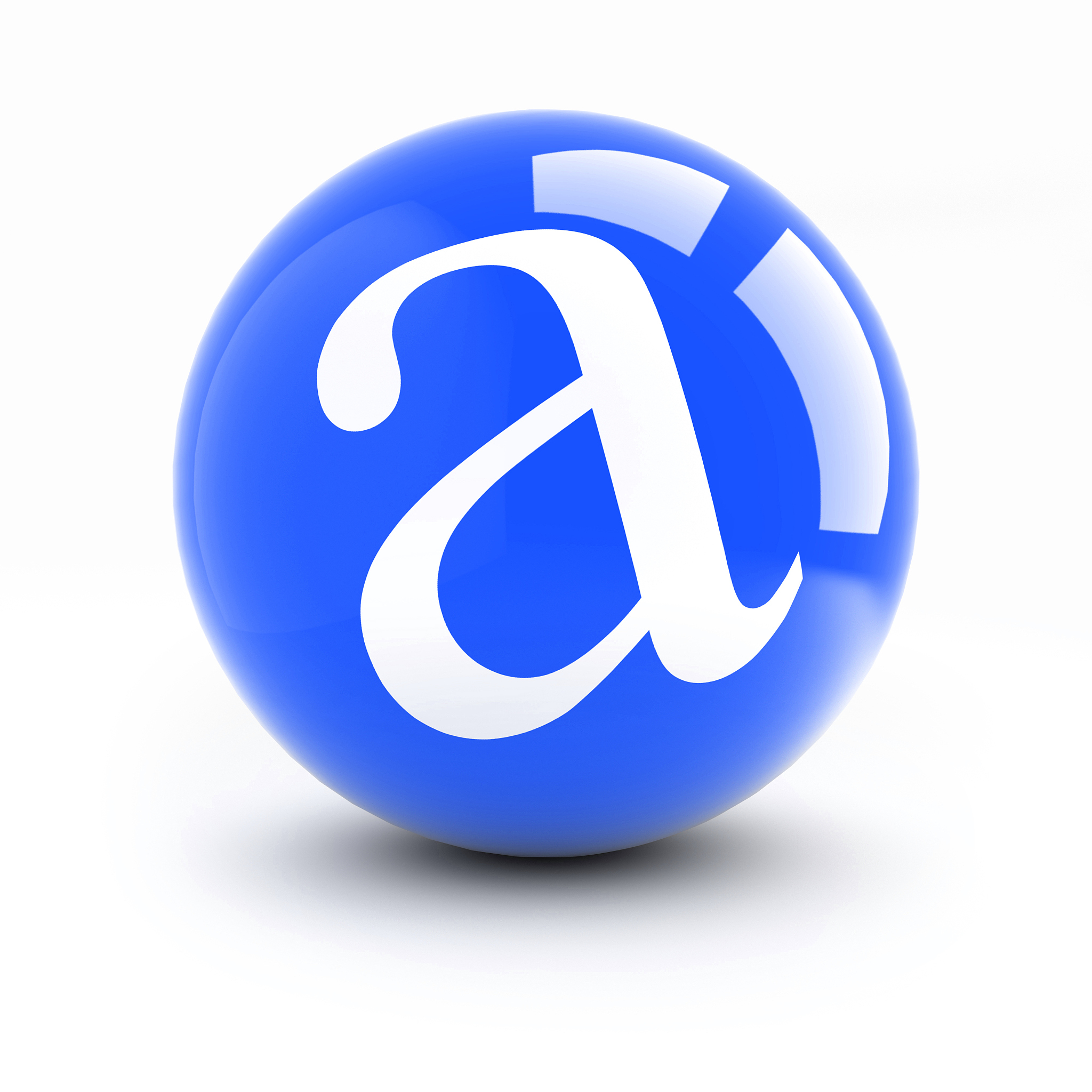 letter a on a bright blue balls isolated on white.