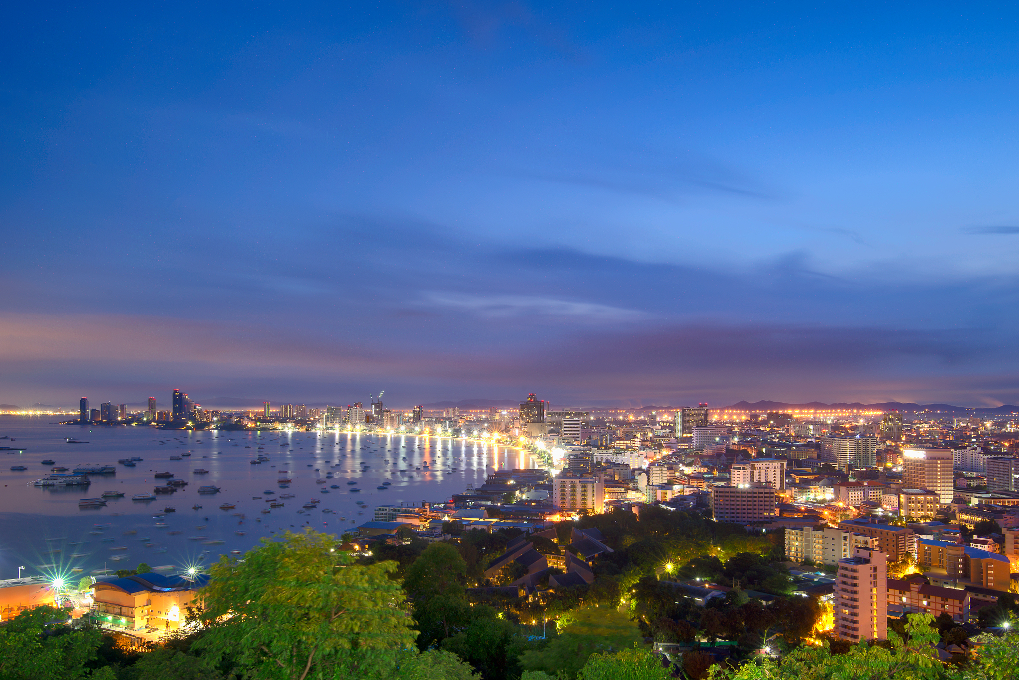 pattaya city and sea with suset,