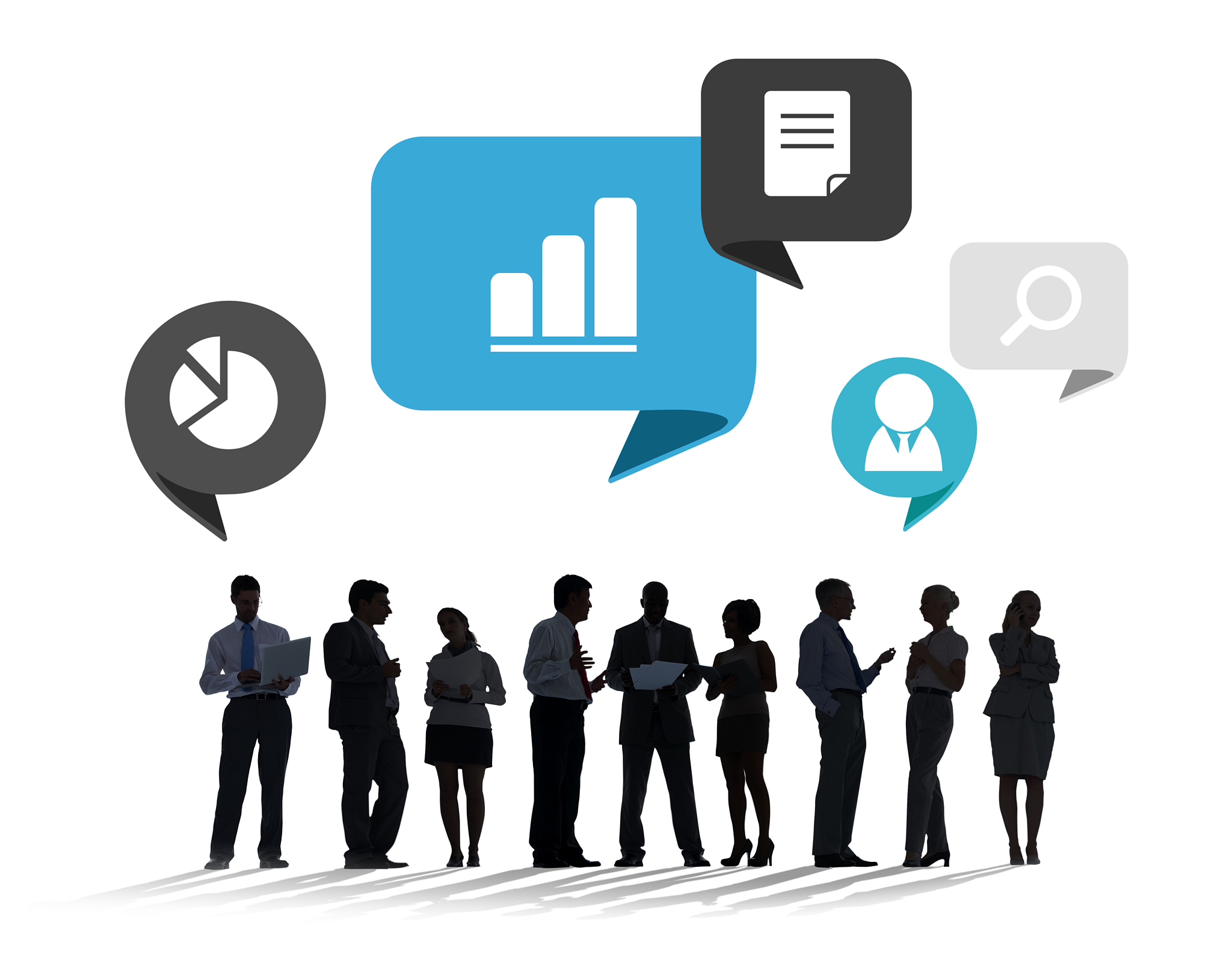 silhouettes of business people discussing business issues