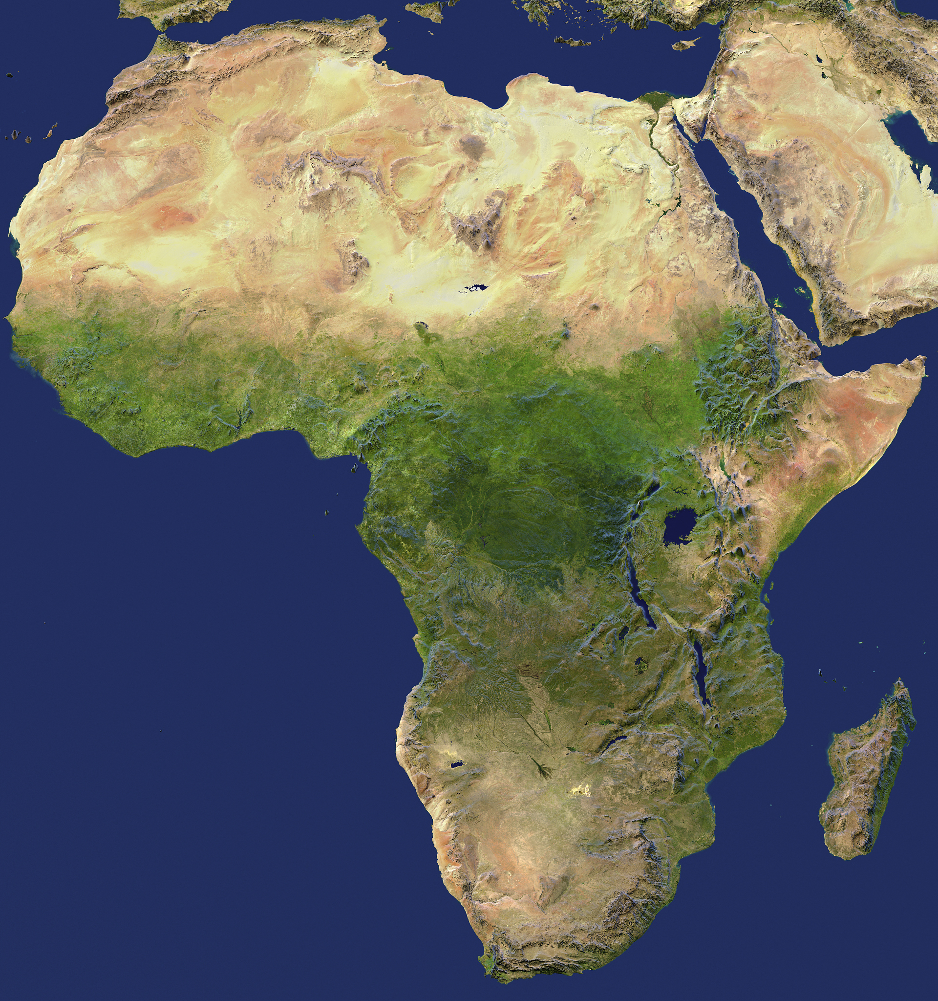 a topographic view from space of africa