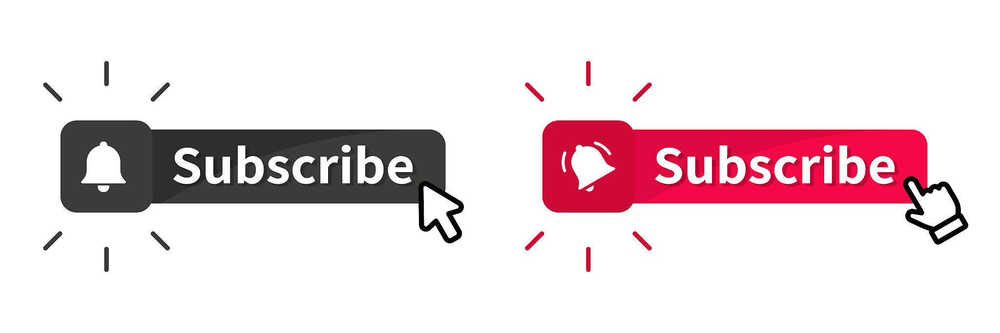 subscribe button with cursor. buttons like, comment and dislike.