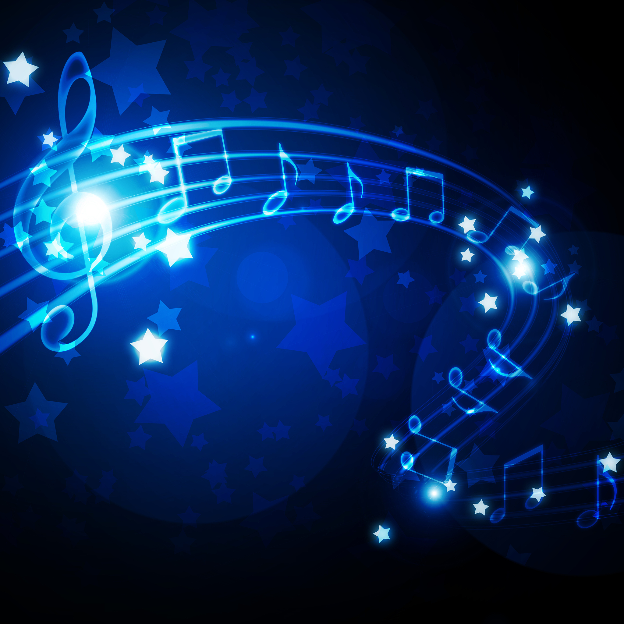musical staff with notes and stars