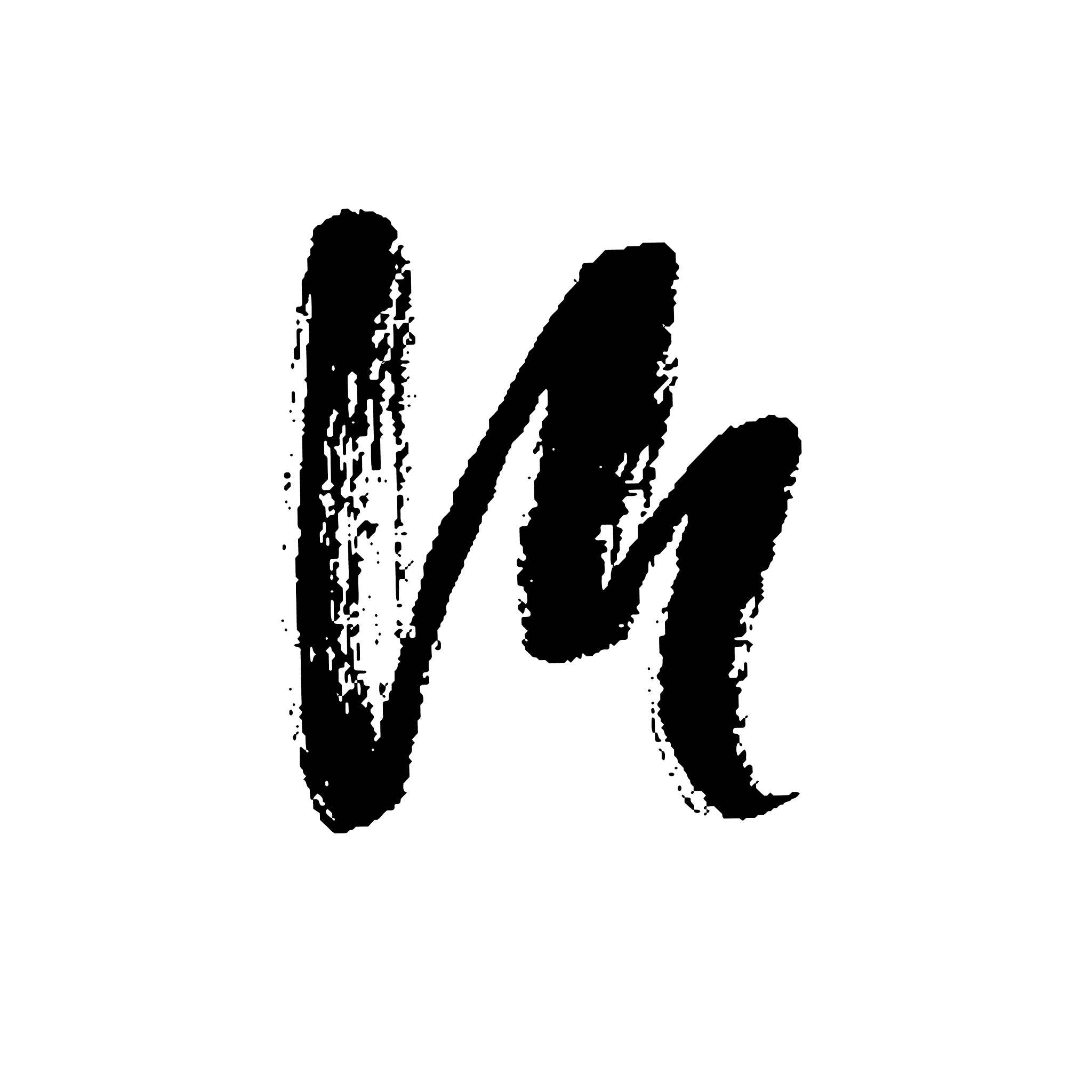 letter m handwr<strong>i</strong>tten by dry brush rough strokes