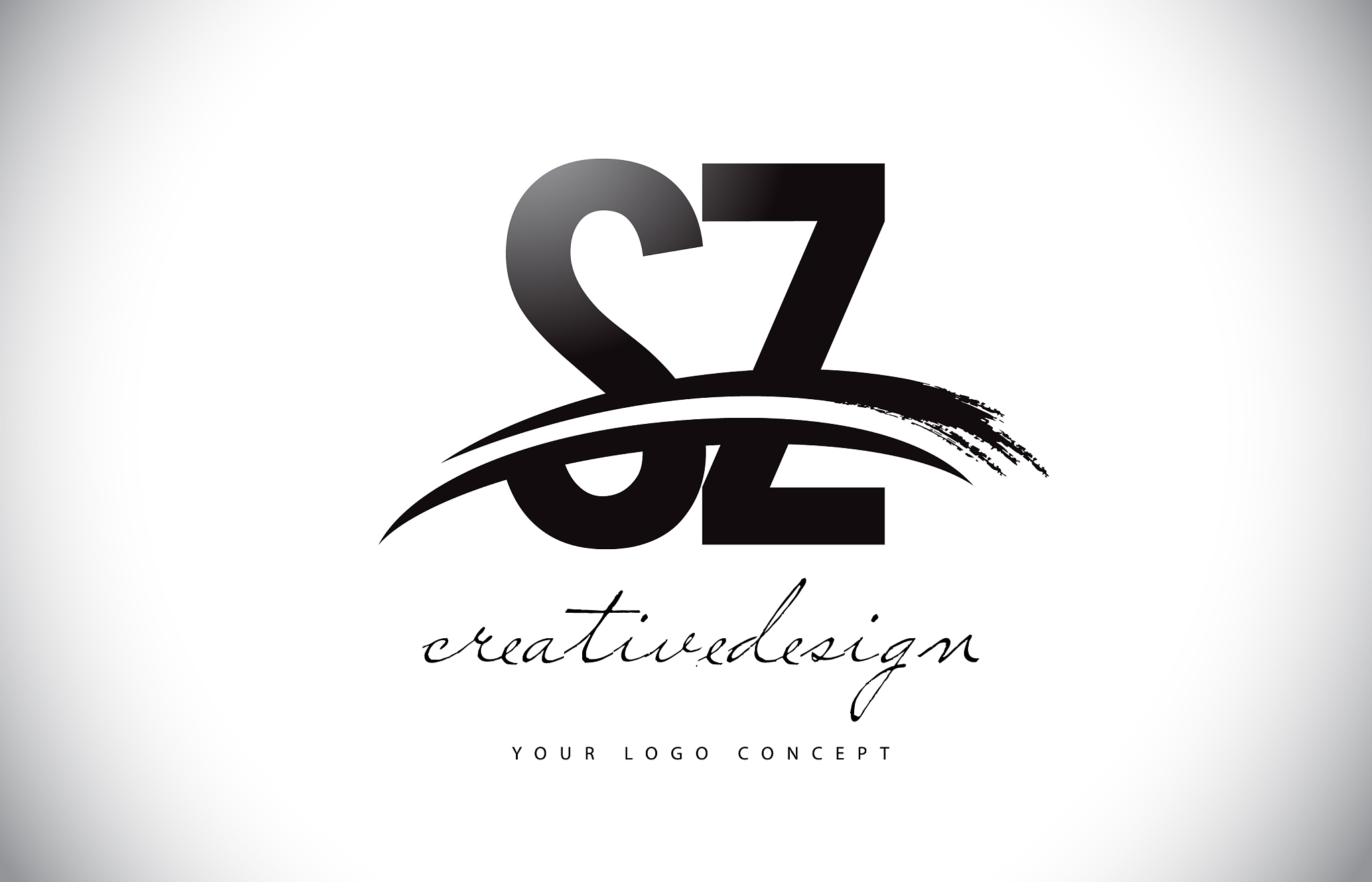 sz s z letter logo design with swoosh and black