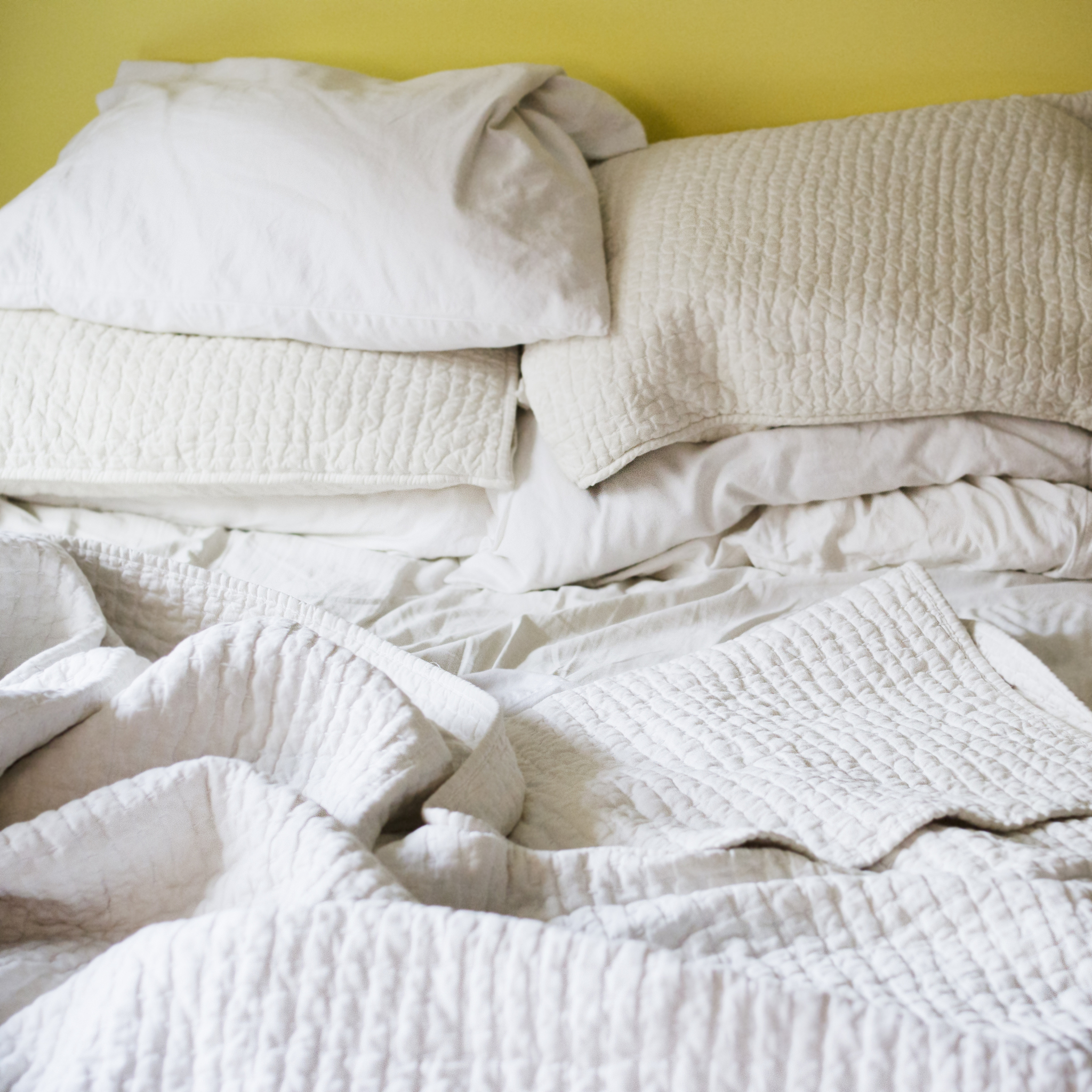 usa, new jersey, jersey city, close up of unmade bed