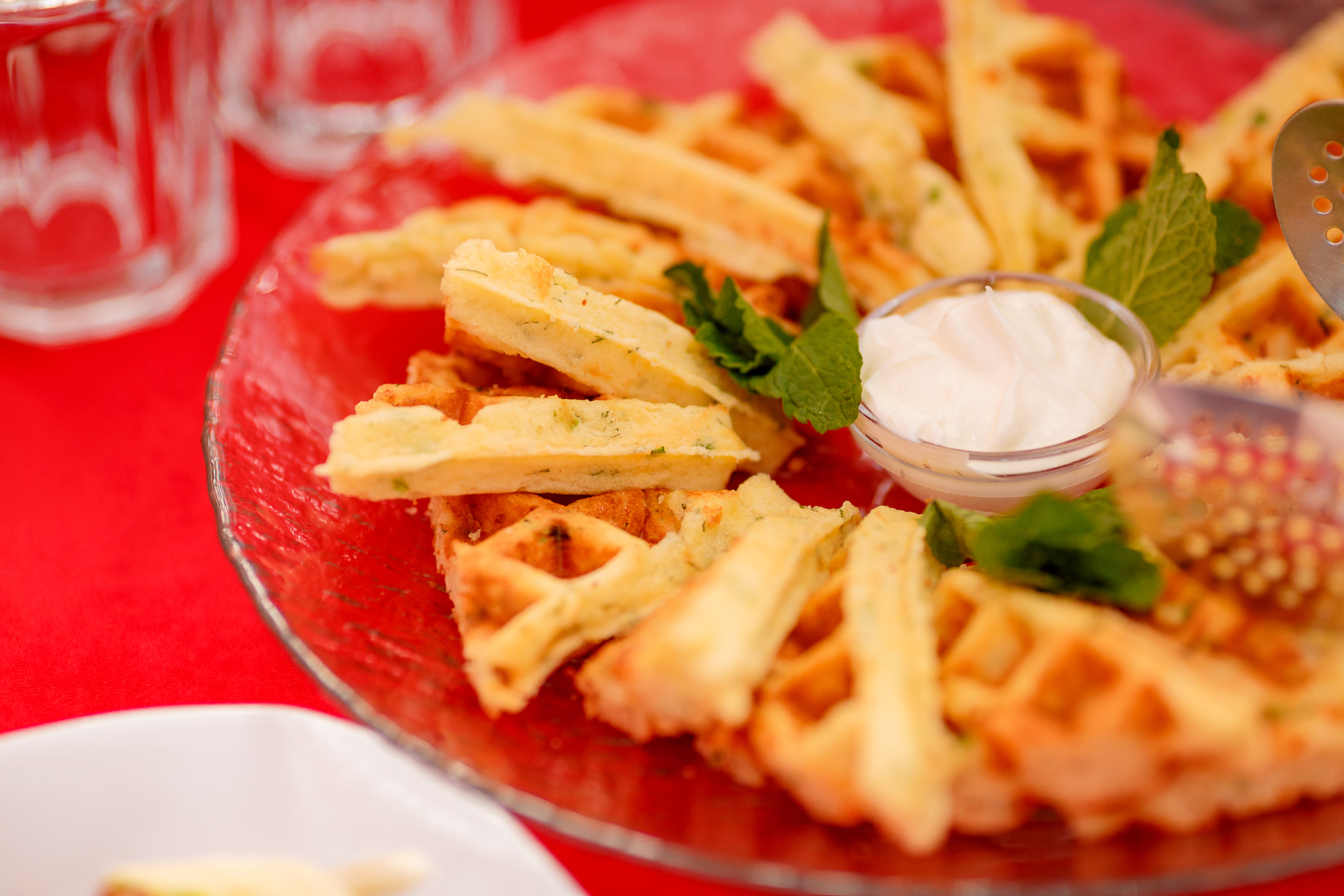 waffles with sauce, catering at the event