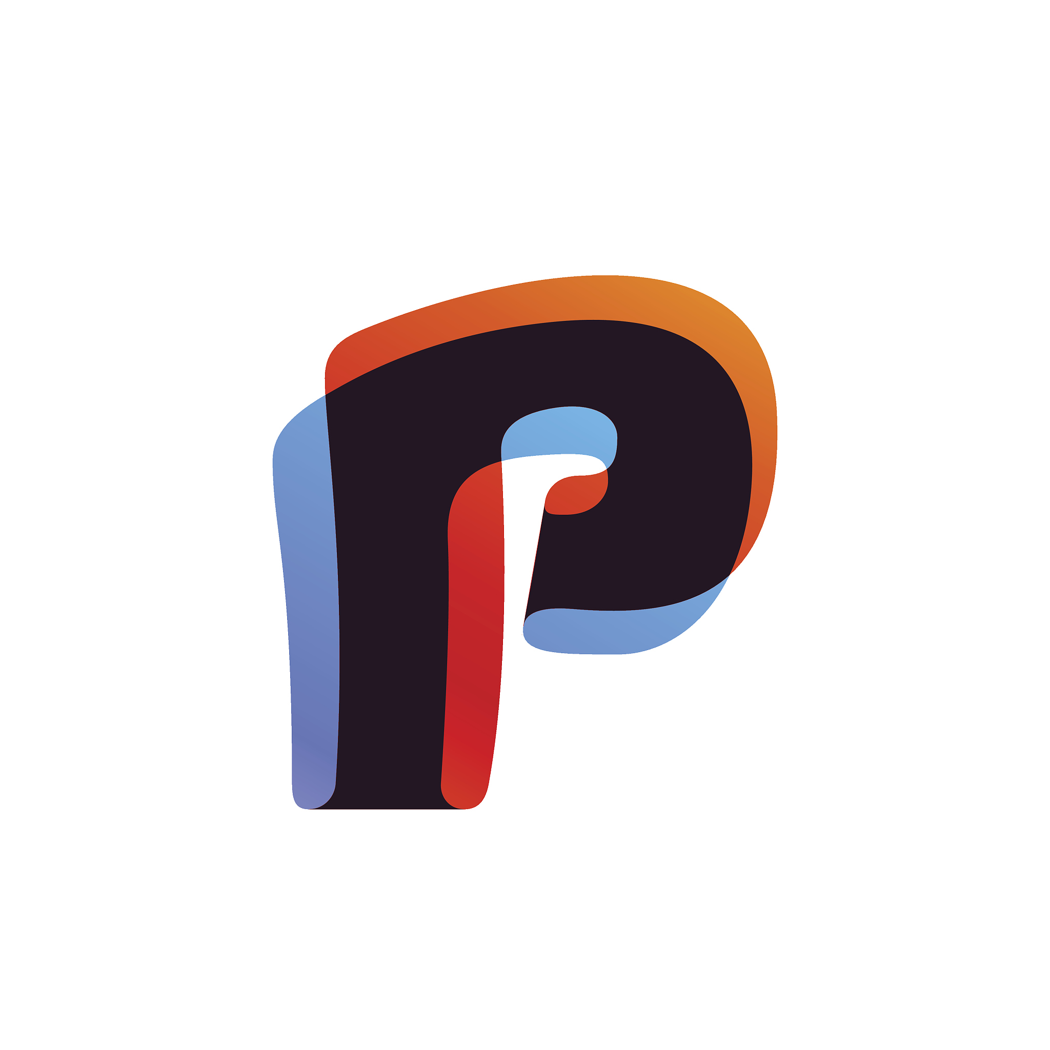 letter p icon formed by colorful overlay ribbon.