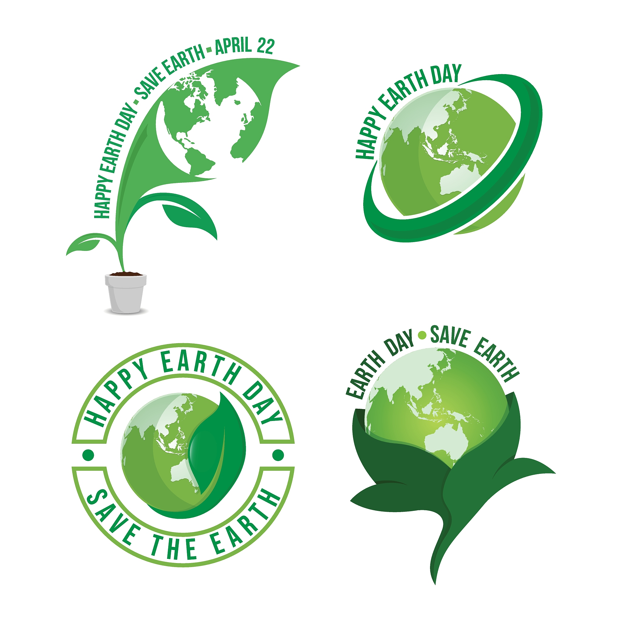 set of happy earth day design logo