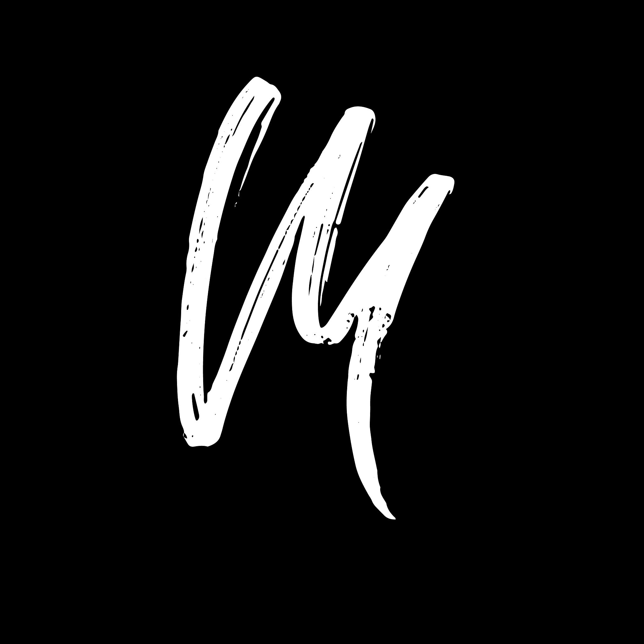 letter m handwritten by dry brush rough strokes