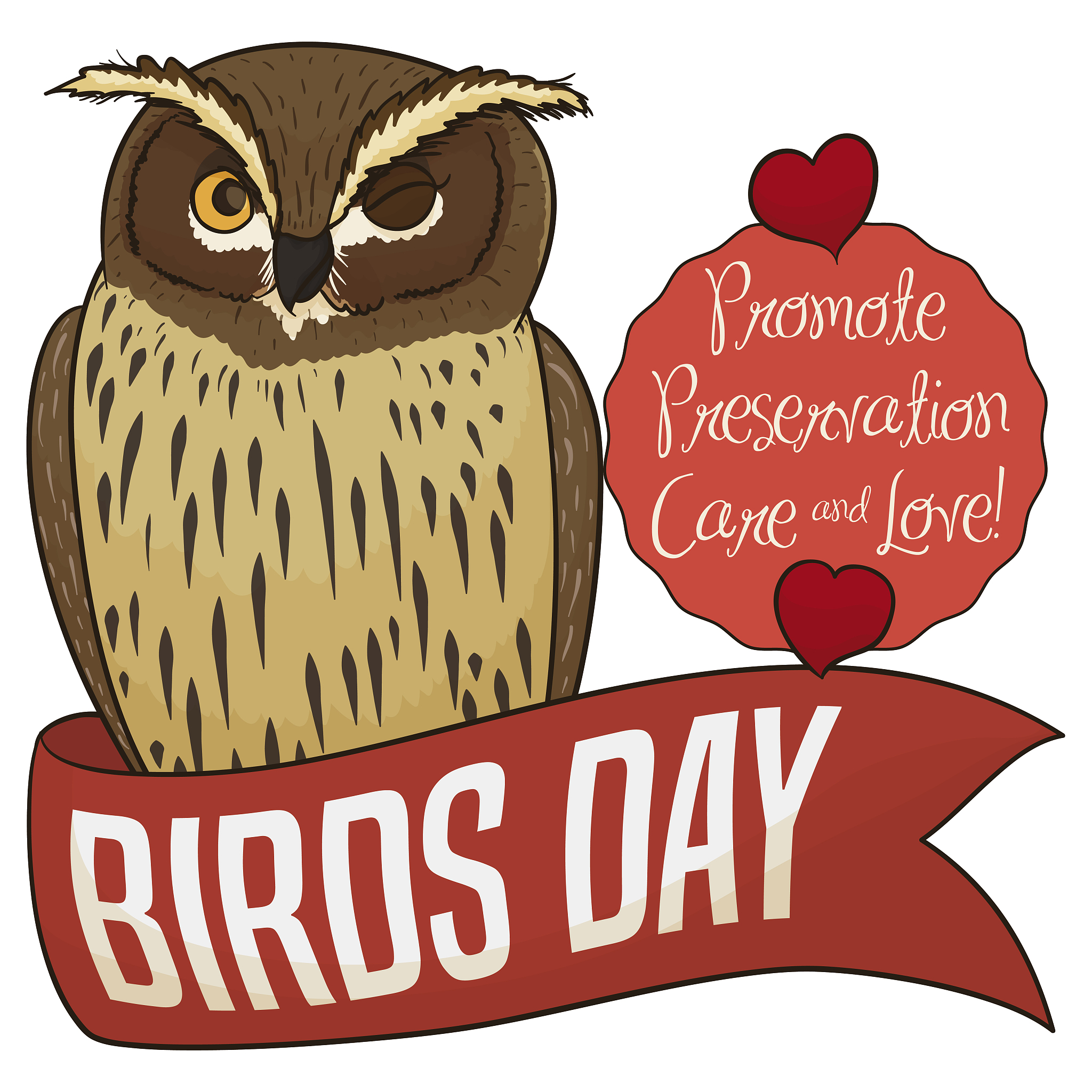 blakiston's fish owl winking at you behind ribbon for birds day