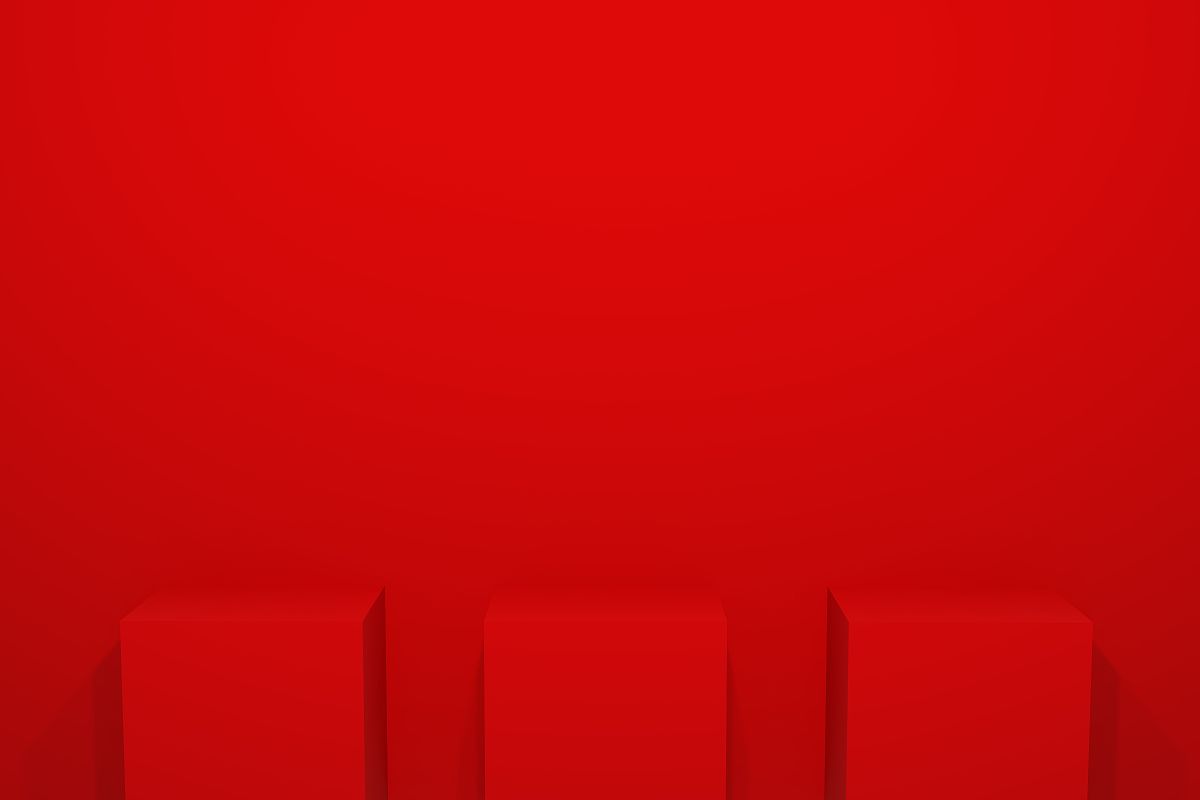空白的红色产品展示站在红色的背景上.产品展示平台