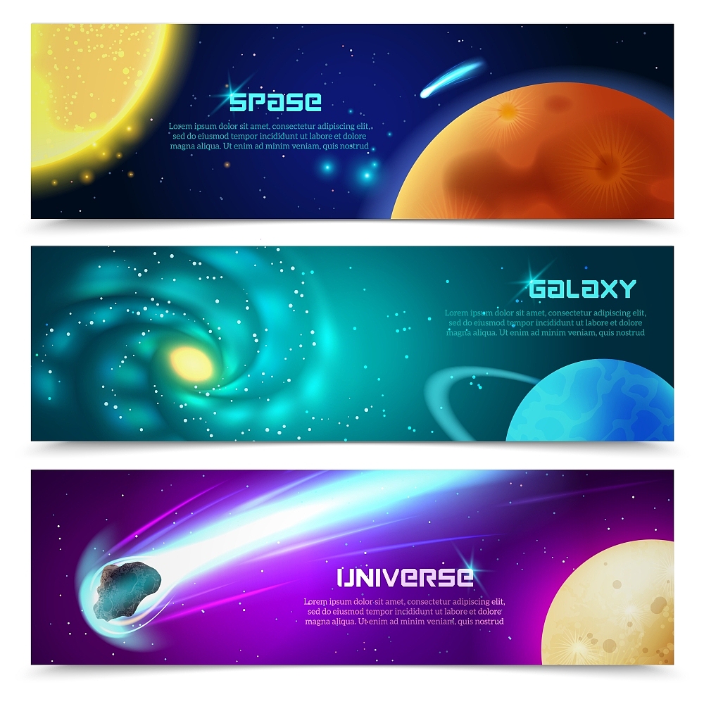 cosmos space galaxy astronomical educational three horizontal ba