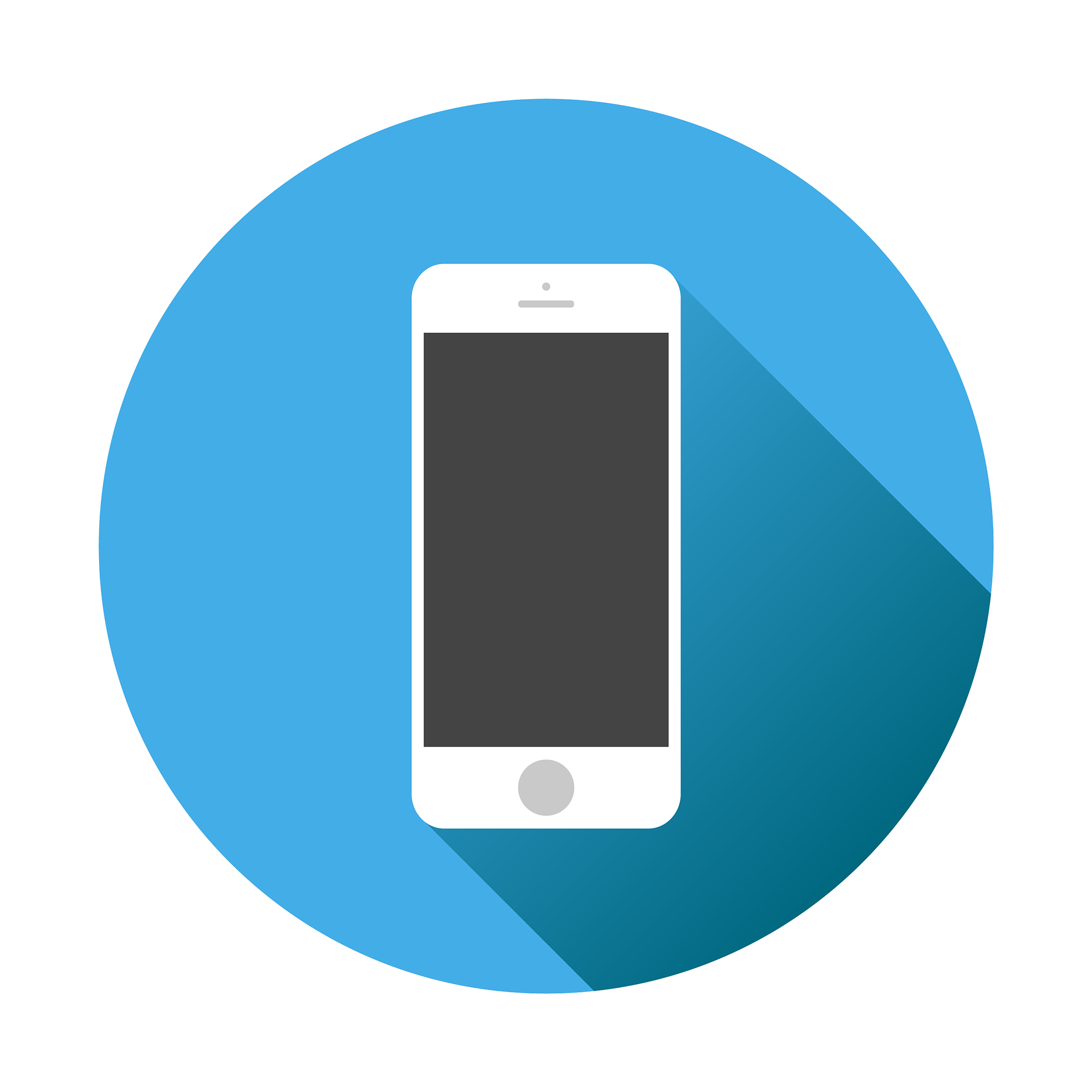 smartphone icon on blue background with shadow