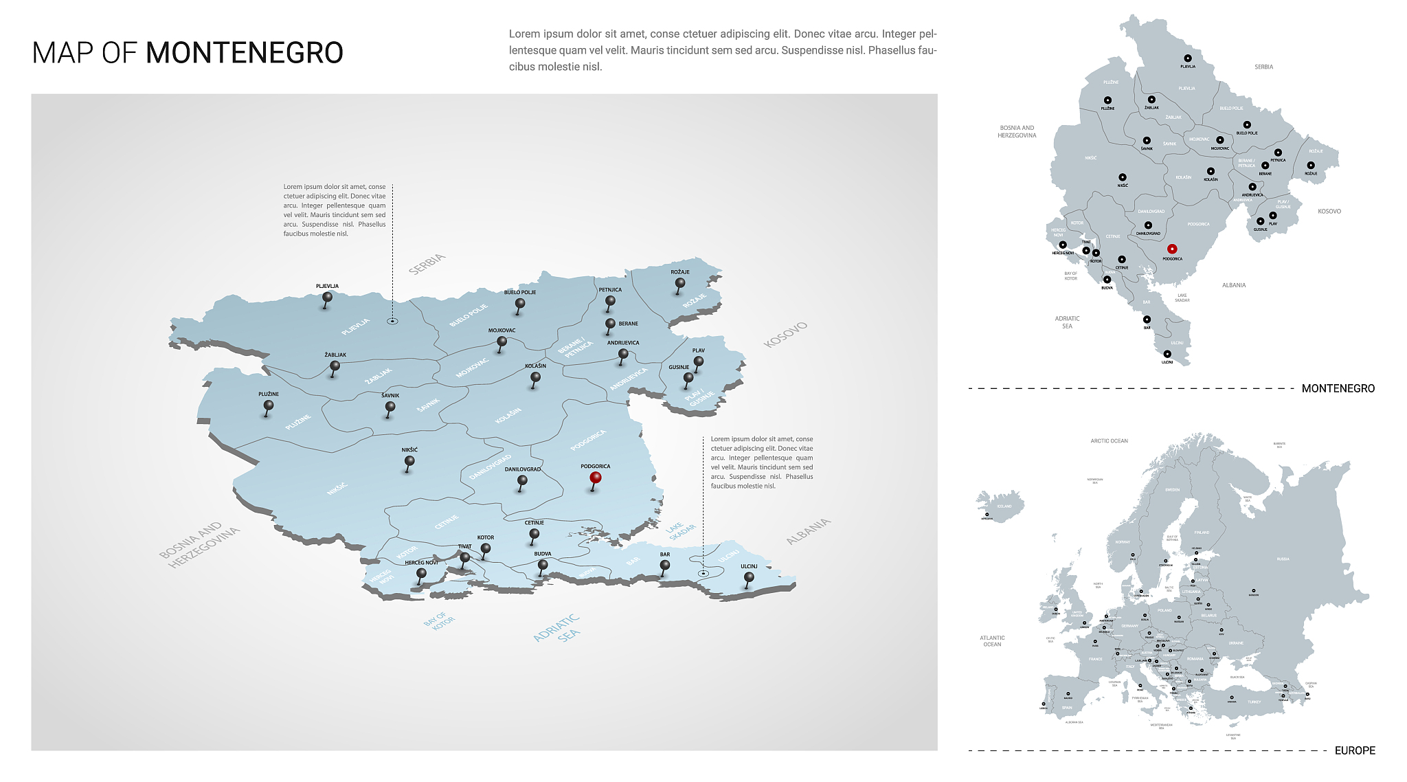 vector set of montenegro country.  isometric 3d map, montenegro 