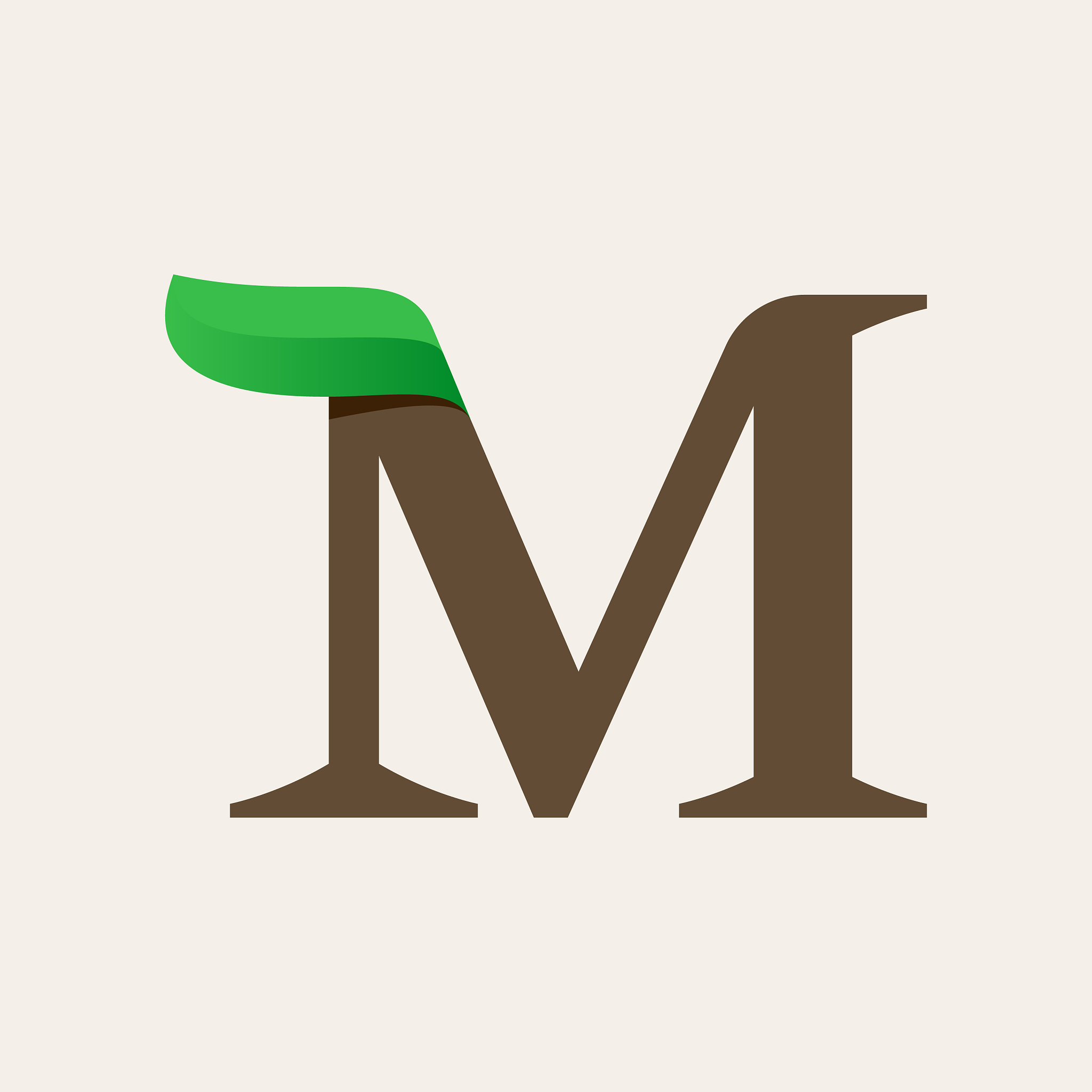 ecology m serif letter logo with green leaf