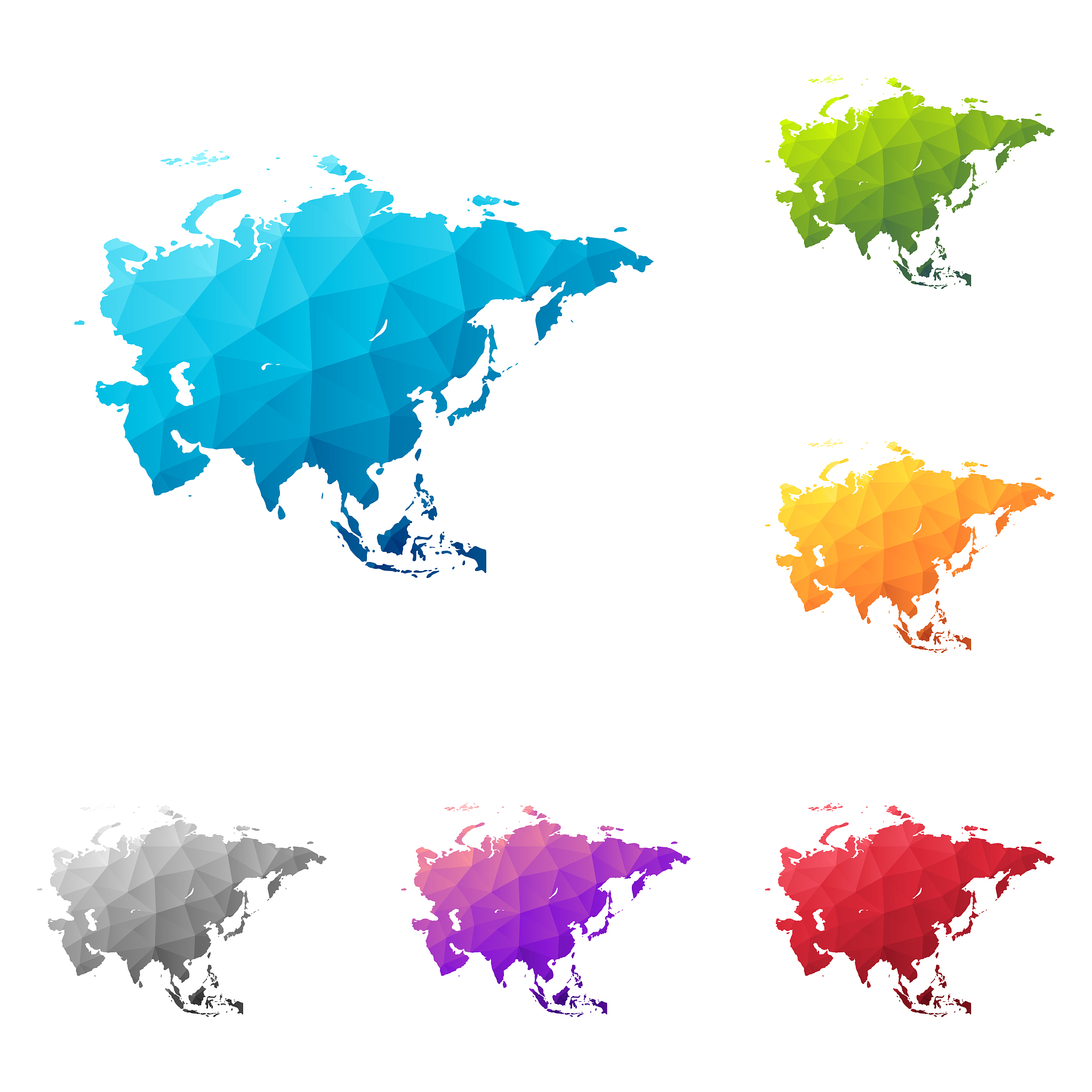 asia map in low poly style - colorful polygonal geometric design